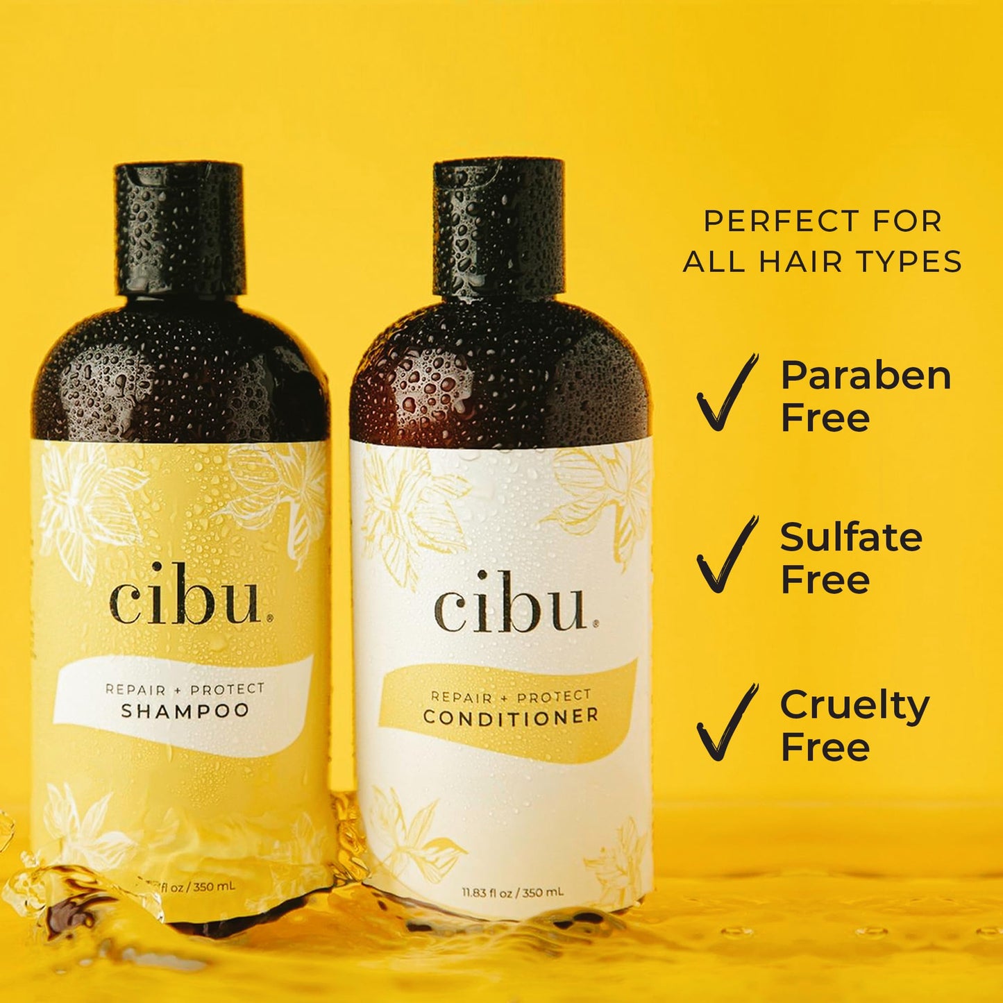 cibu Repair + Protect Shampoo and Conditioner Bundle 90002 Restores Damaged Hair - Protects From Breakage - Safe for Color-Treated Hair 11.83oz 2 Pack