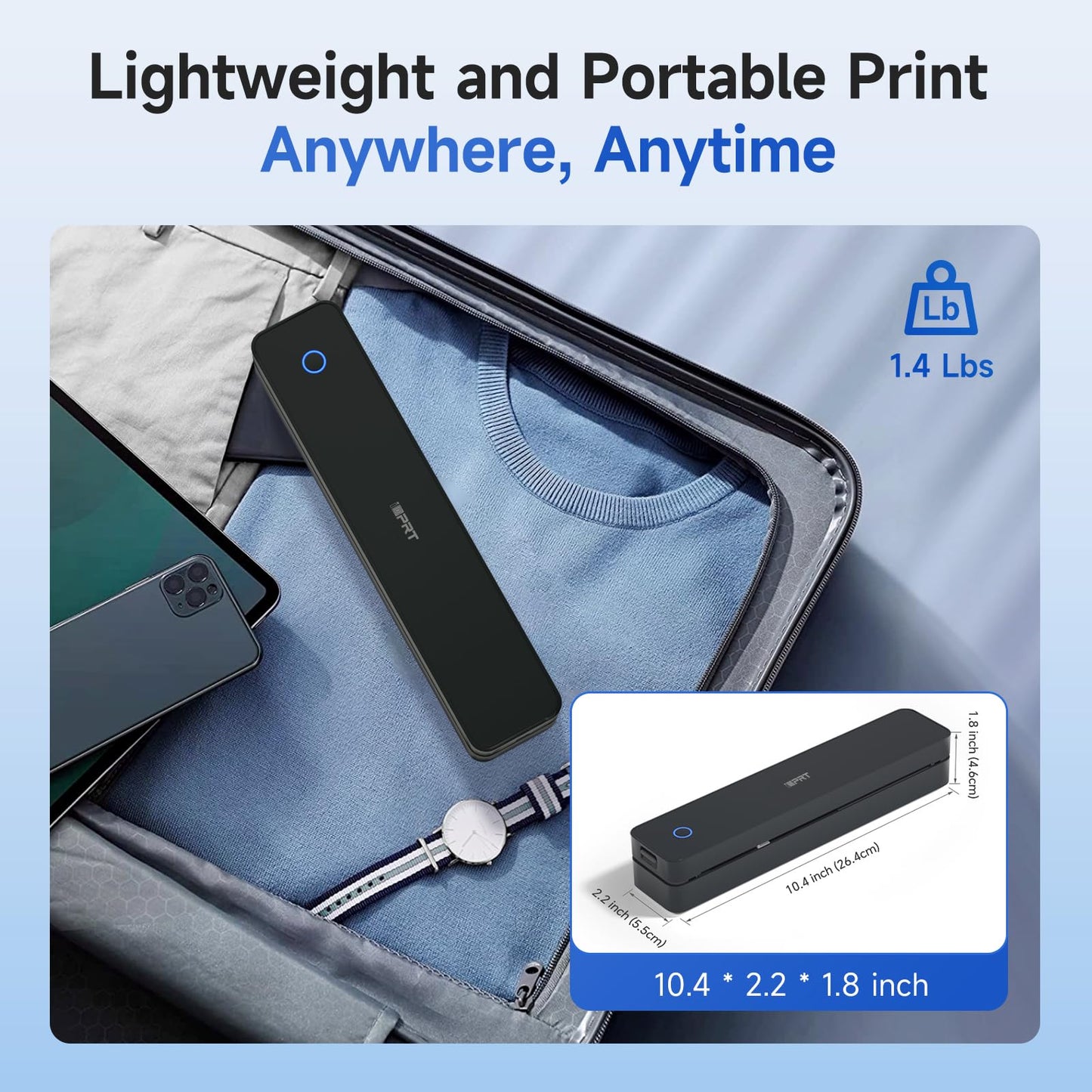 iDPRT Portable Printer Wireless for Travel - Bluetooth Mobile Printer Support for 8.5"x11" US Letter, Inkless Compatible with iOS, Android, Laptop for Office, Car and Home (300DPI, Black)