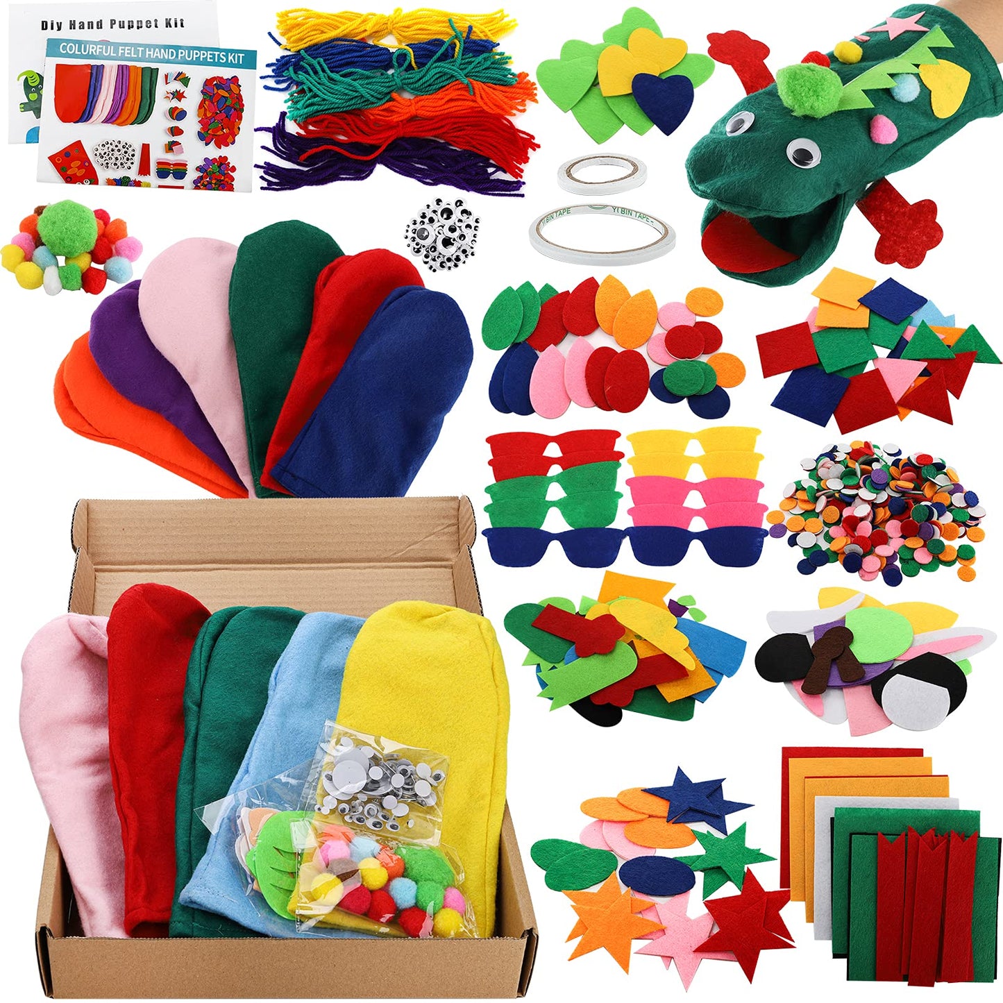 TOPZEA 12 Pack Hand Puppet Making Kit, Kids Craft and Art Supplies Felt Sock Puppet Creative DIY Make Your Own Puppets Kits with Pompoms and Wiggle Googly Eyes Storytelling Role Play Party Supplies