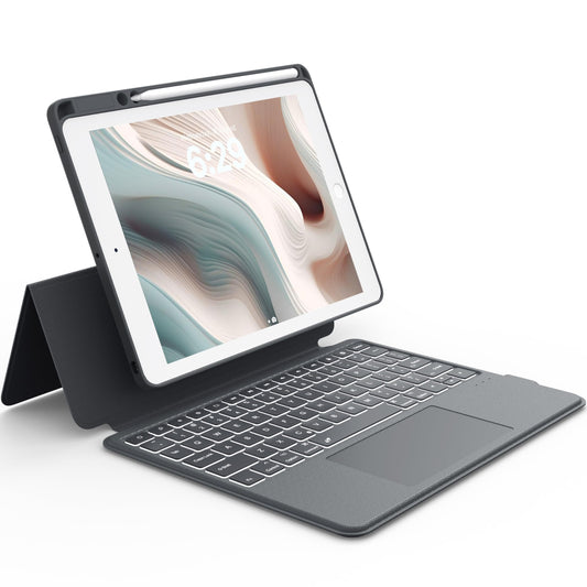 CHESONA Rugged Keyboard Case for iPad 9th 2022/8th/7th Generation, Magnetic Detachable Case, Premium Trackpad, 15°-180° Adjustable Stand, Portrait/Landscape Backlit Keyboard for iPad 10.2-inch, Gray