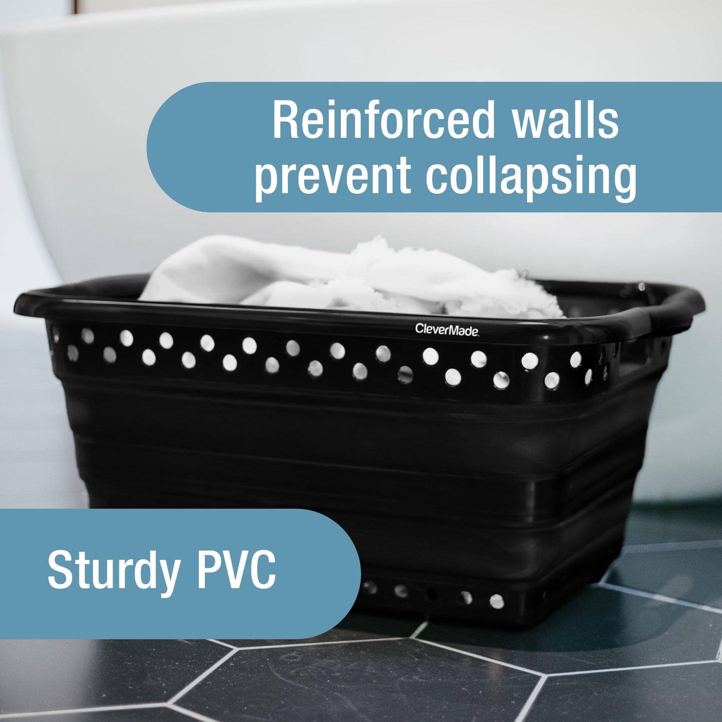 CleverMade Collapsible Laundry Baskets - 39L Foldable Large Collapsible Laundry Basket with Handles for Space Saving Storage, Black, 2 Pack