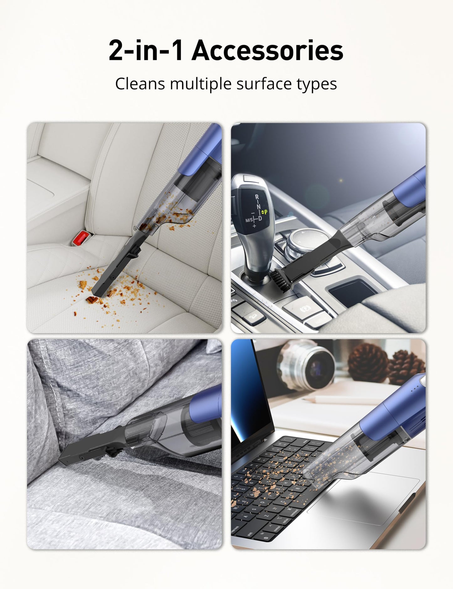 HawKam Handheld Vacuum Cordless, 24KPA Powerful Car Vacuum, Rechargeable, Charging Dock, Ergonomic Handle, 2-in-1 Crevice Tool, 1.8lb Portable Vacuum Cleaner with 2-Speed for Car, Home