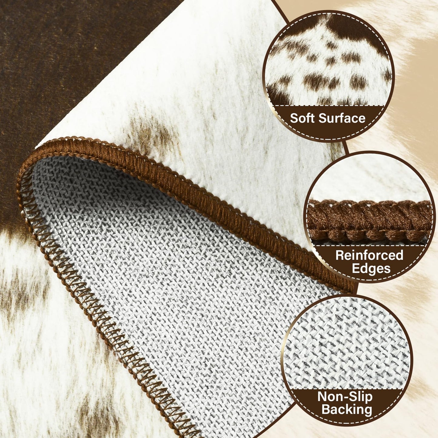 Amearea Faux Cowhide Rugs for Living Room, 5x7 Feet Machine Washable Cow Print Area Rug for Bedroom, Premium Western Home Decor Animal Print Non-Slip Throw Rug Carpet for Dining Room Kitchen Office