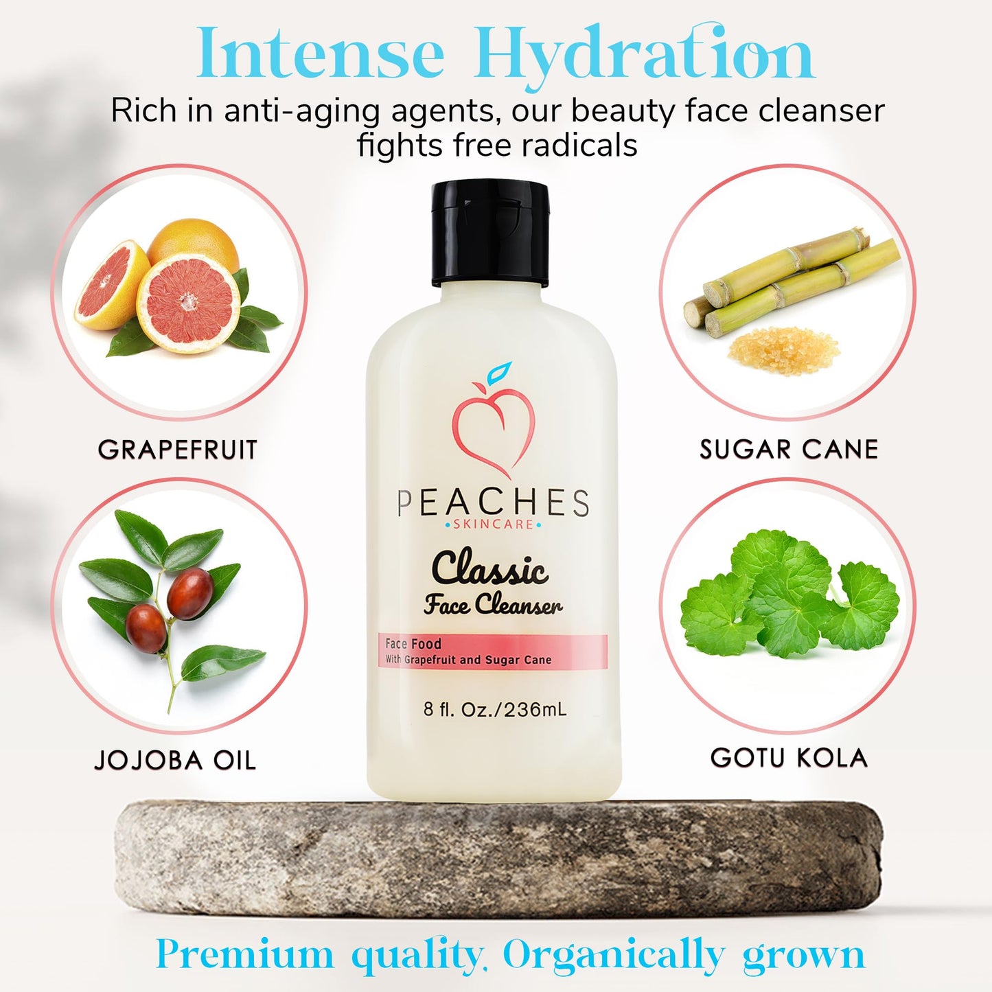 Face Cleanser (8 oz) - Hydrating Facial Cleanser with Grape Fruit, Sugar Cane, Gotu Kola - Lightly Exfoliating Facial Cleanser for Women and Men - Vegan Cleanser for All Skin Types - Classic Cleanser