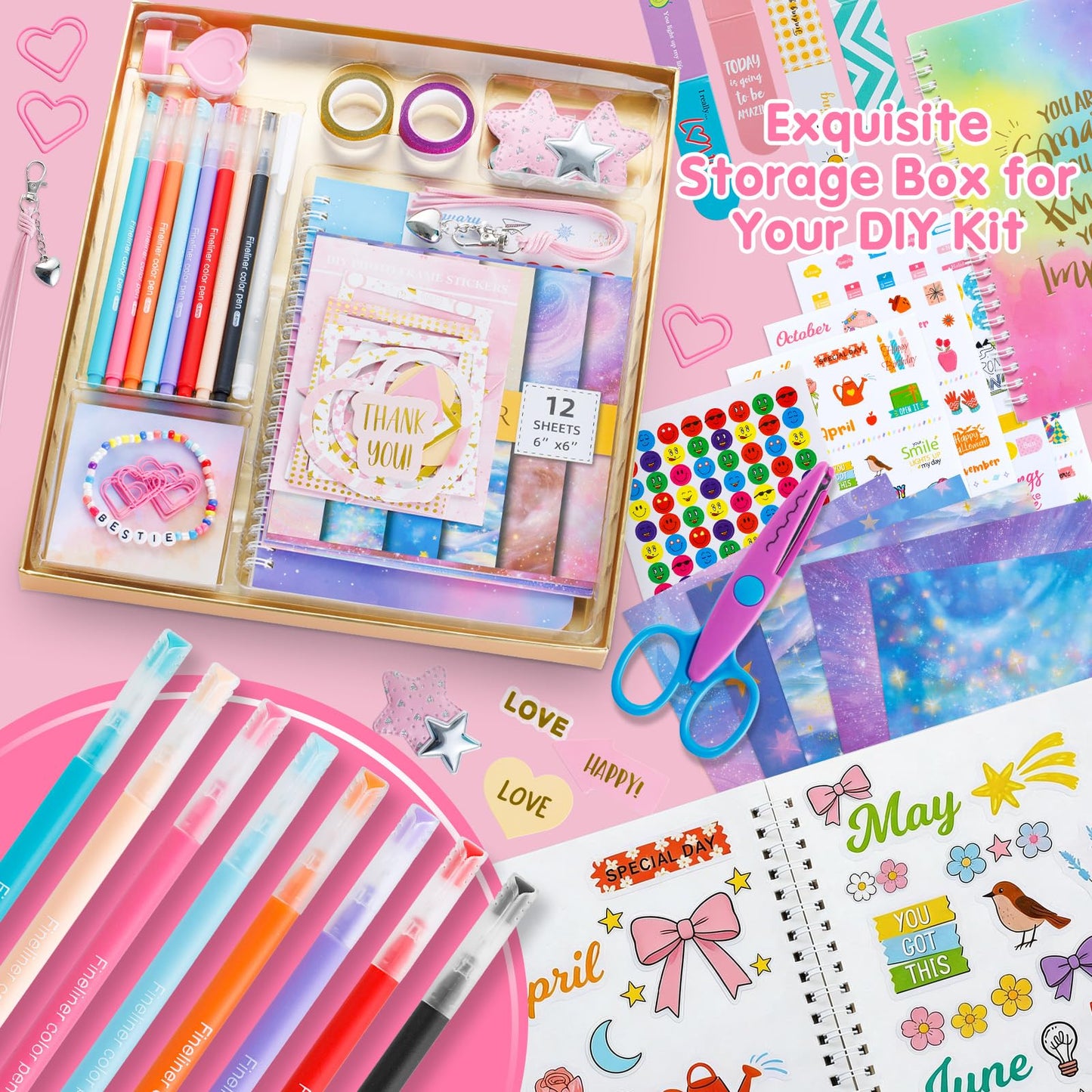 Poaoed 2-Pack DIY Journal Kit for Girls Ages 8 9 10 11 12 13 14, Scrapbook & Diary Supplies, Journaling Kit Arts and Crafts Journal Set for Teens and Tweens, Birthday & Christmas Gifts