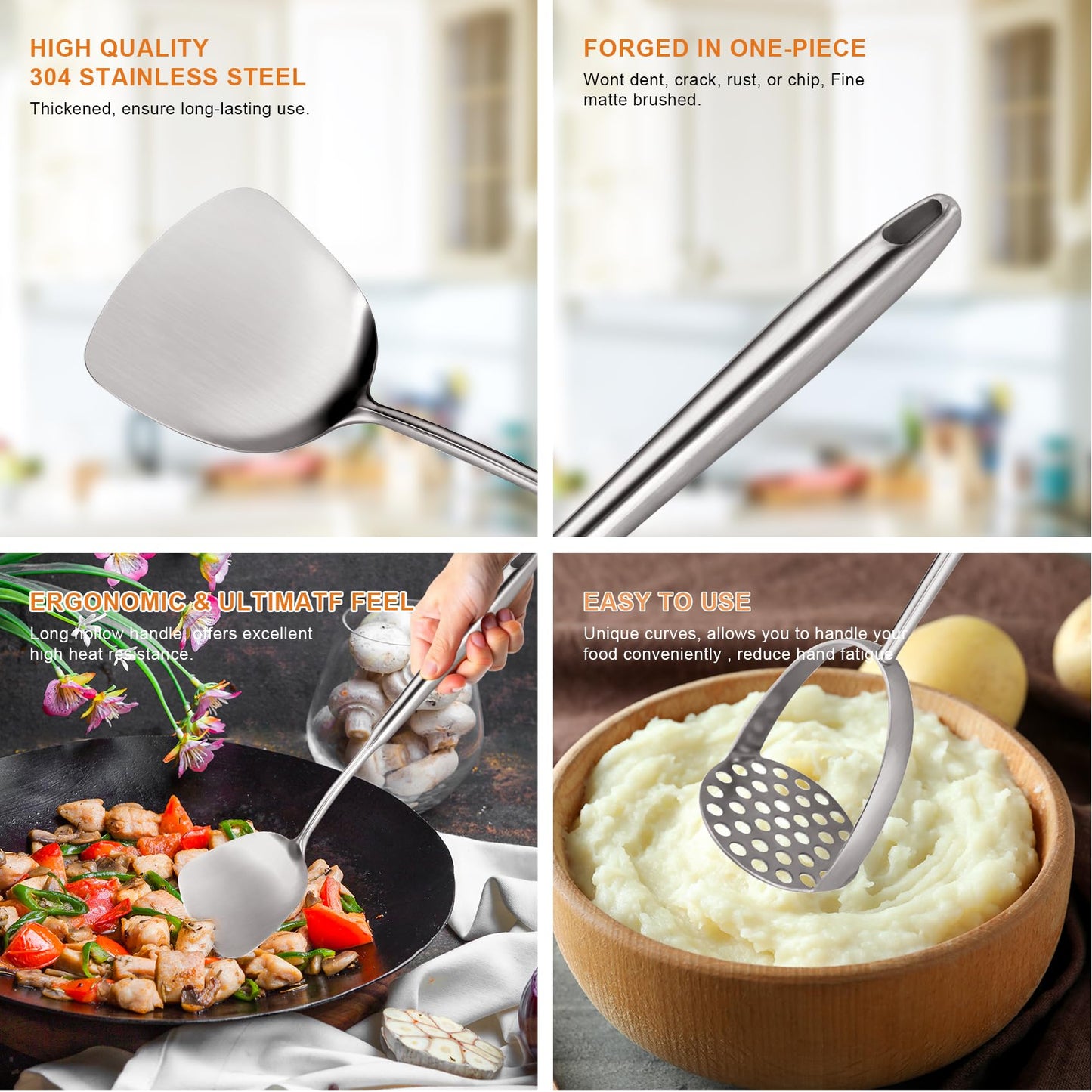 Stainless Steel Kitchen Utensils Set 18 10 Stainless Steel Cooking Utensils Set - 12 PCS Large Metal Cooking Utensil Tools Set