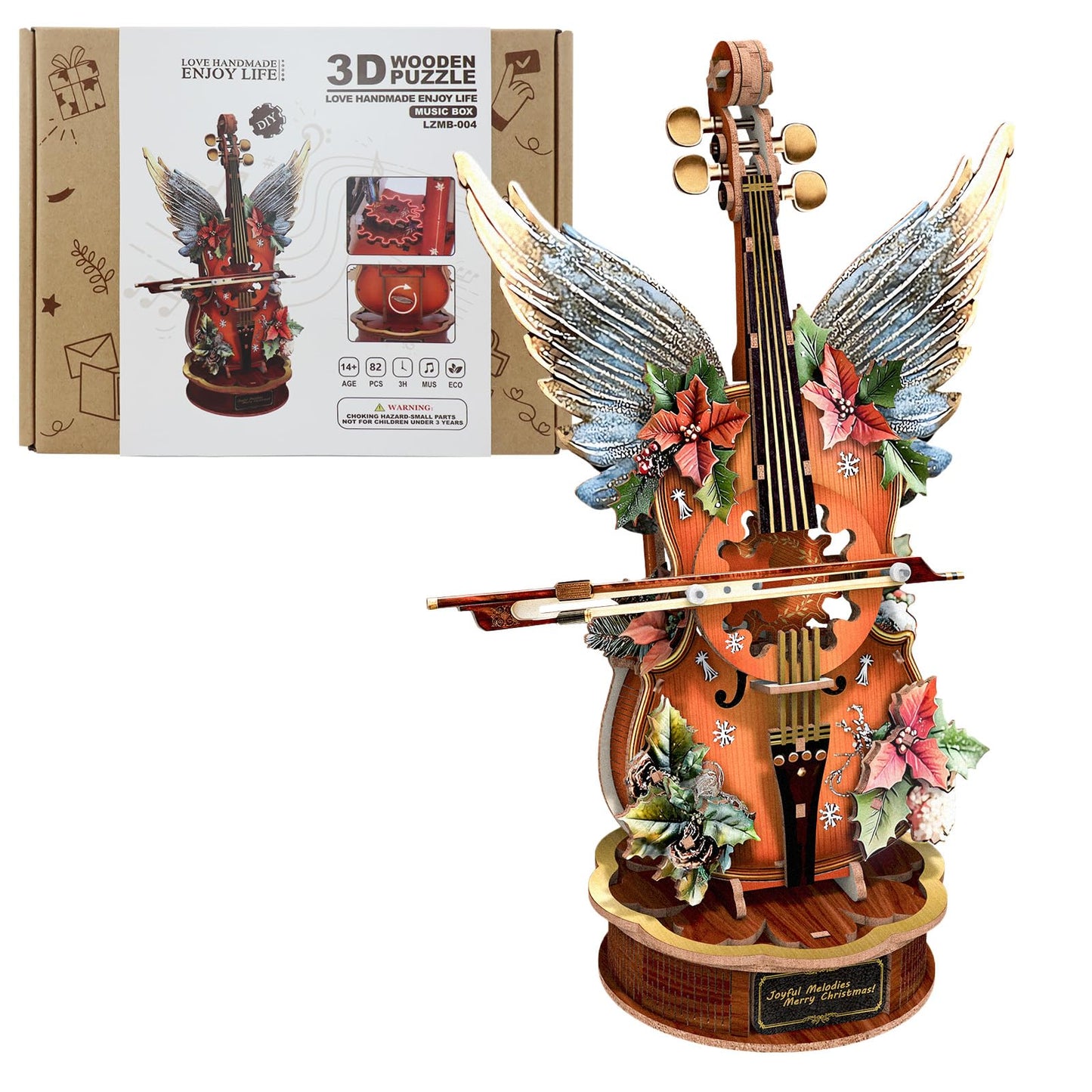 3D Puzzles for Adults, Wooden Music Boxes-Cello, Model Kits for Adults, DIY Wooden Model Building Set, Music Box Building Kit Desk Gift for Men Women Hobby for Adult(Holly)