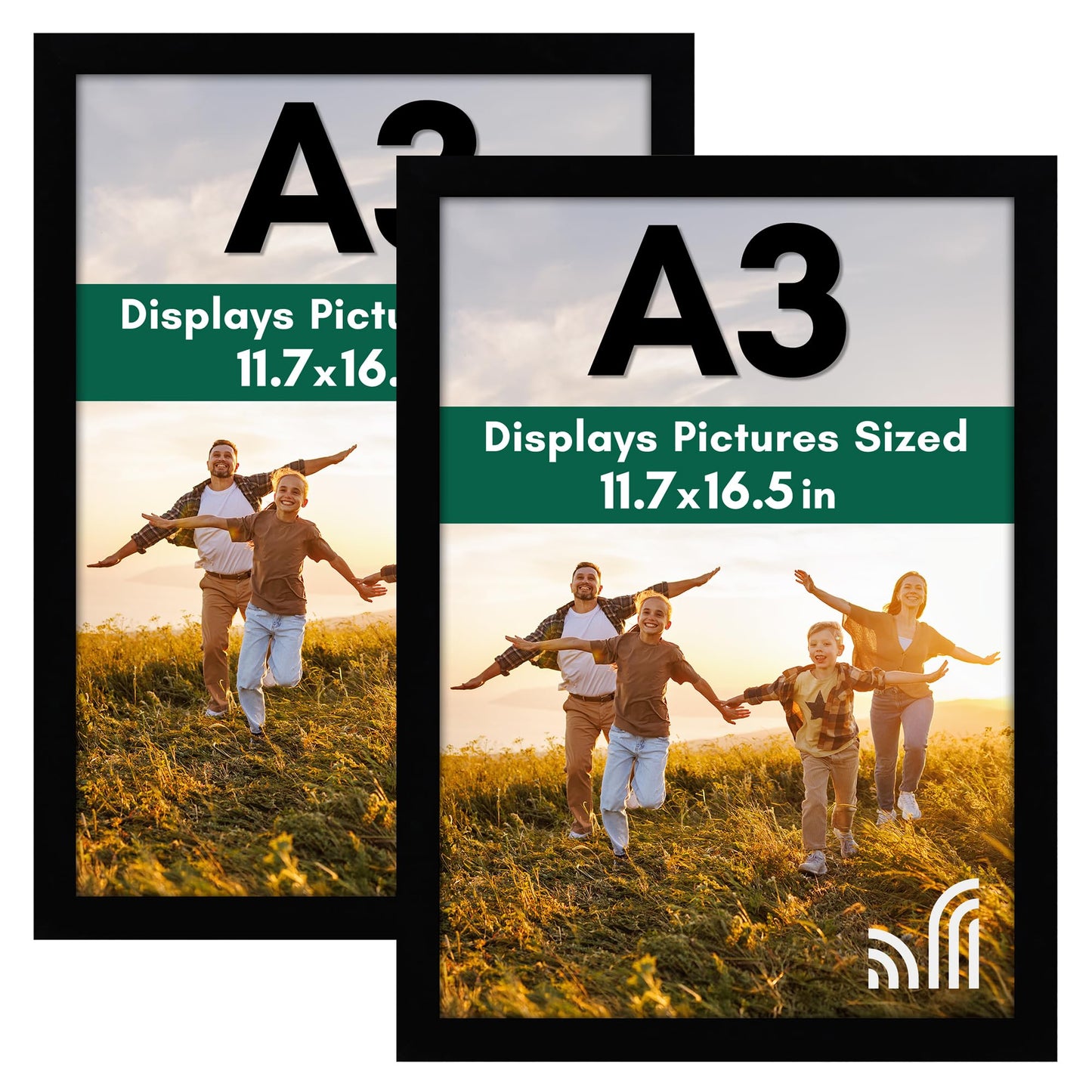 Americanflat A3 Picture Frame with Shatter-Resistant Glass - Set of 2-11.7x16.5 Frame with Engineered Wood - Signature Collection - A3 Frames for Wall Display - Black