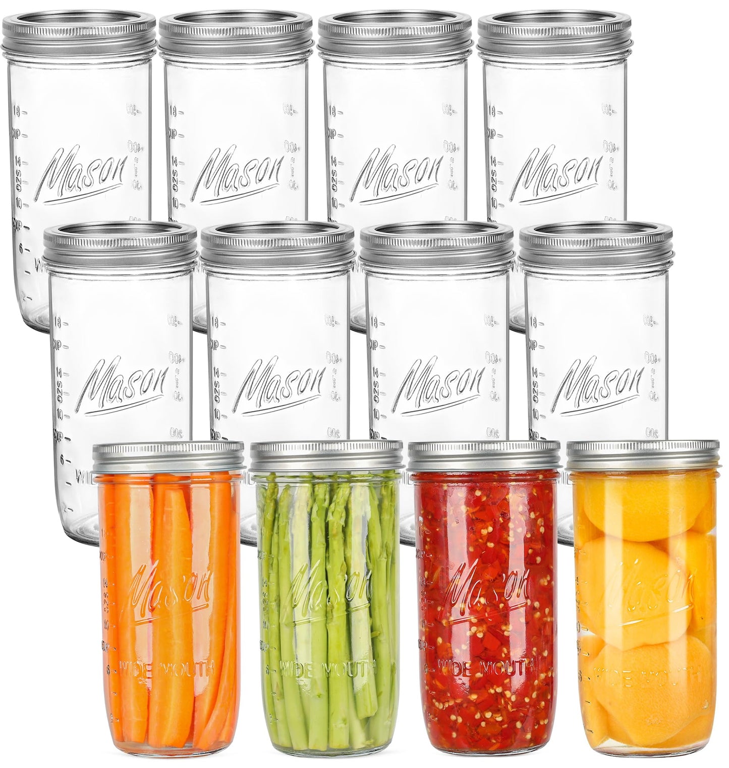 24 oz Wide Mouth Mason Jars - Canning Jars with Metal Airtight Lids and Bands, 24 ounce Mason Glass Jars for Fermenting, Pickling, Meal Prep, Overnight Oats, Jam, Jelly, DIY Projects (12 pack)