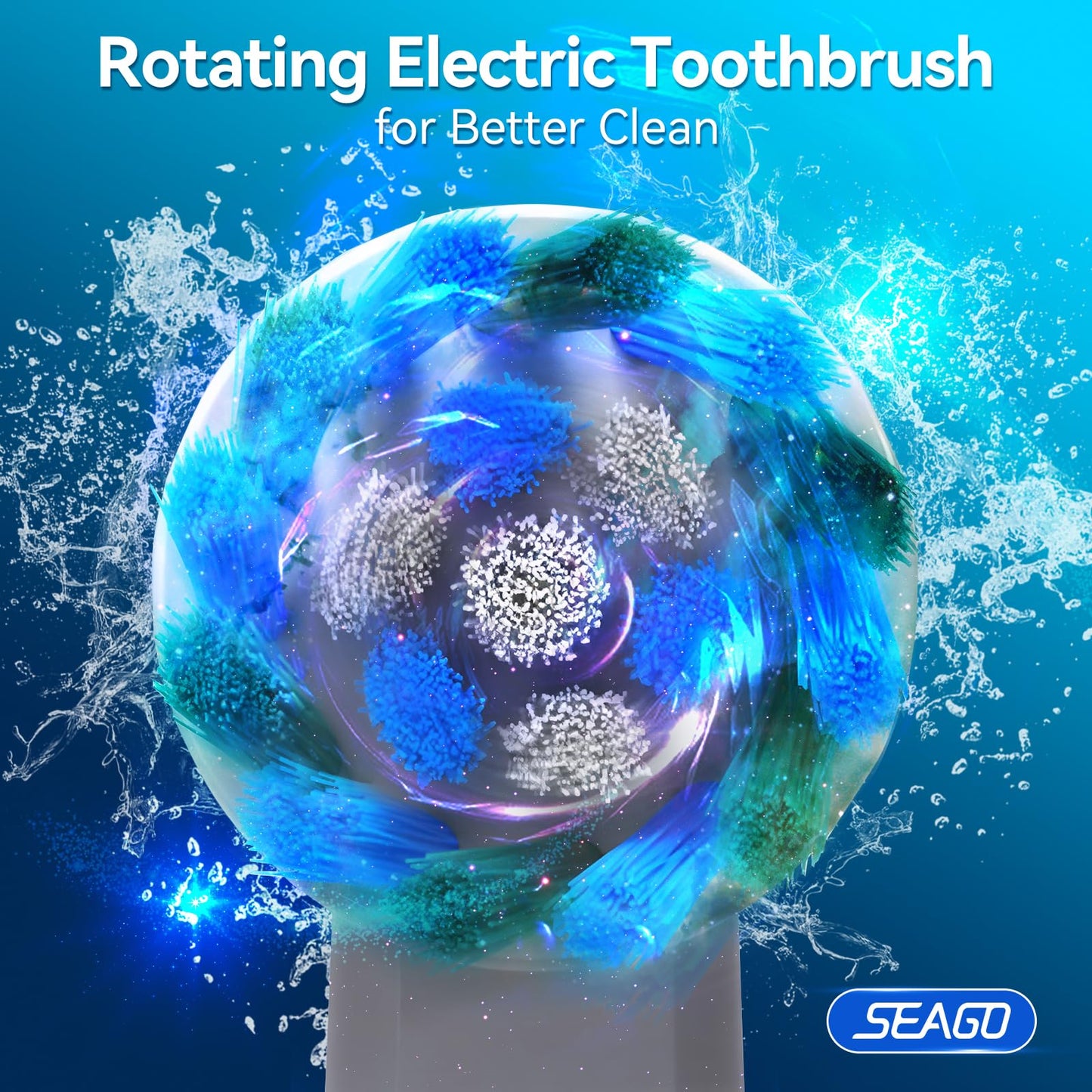 SEAGO Rotating Electric Toothbrush with 8 Round Brush Heads, with 5 Cleaning Modes, Sonic Technology Whitening Teeth in 14 Days, for Adult and Kids, SG-2603 (Blue)