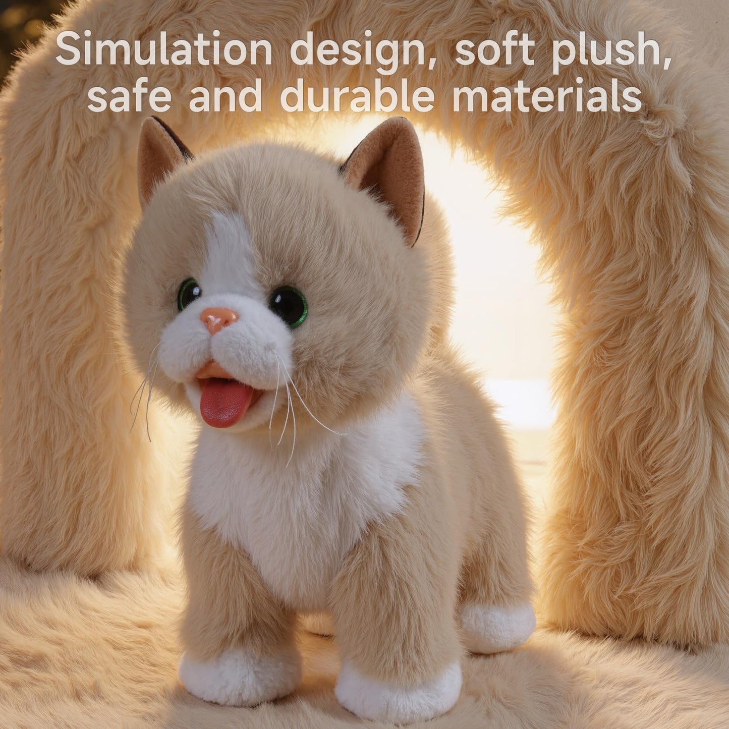 TUMAMA Walking Cat Set, Interactive Electronic Cats Plush Toy with Leash, Wag Tail, Sing, Meows, Pretend Dress Up Realistic Stuffed Cat Age 3 4 5+ Years Old Gift