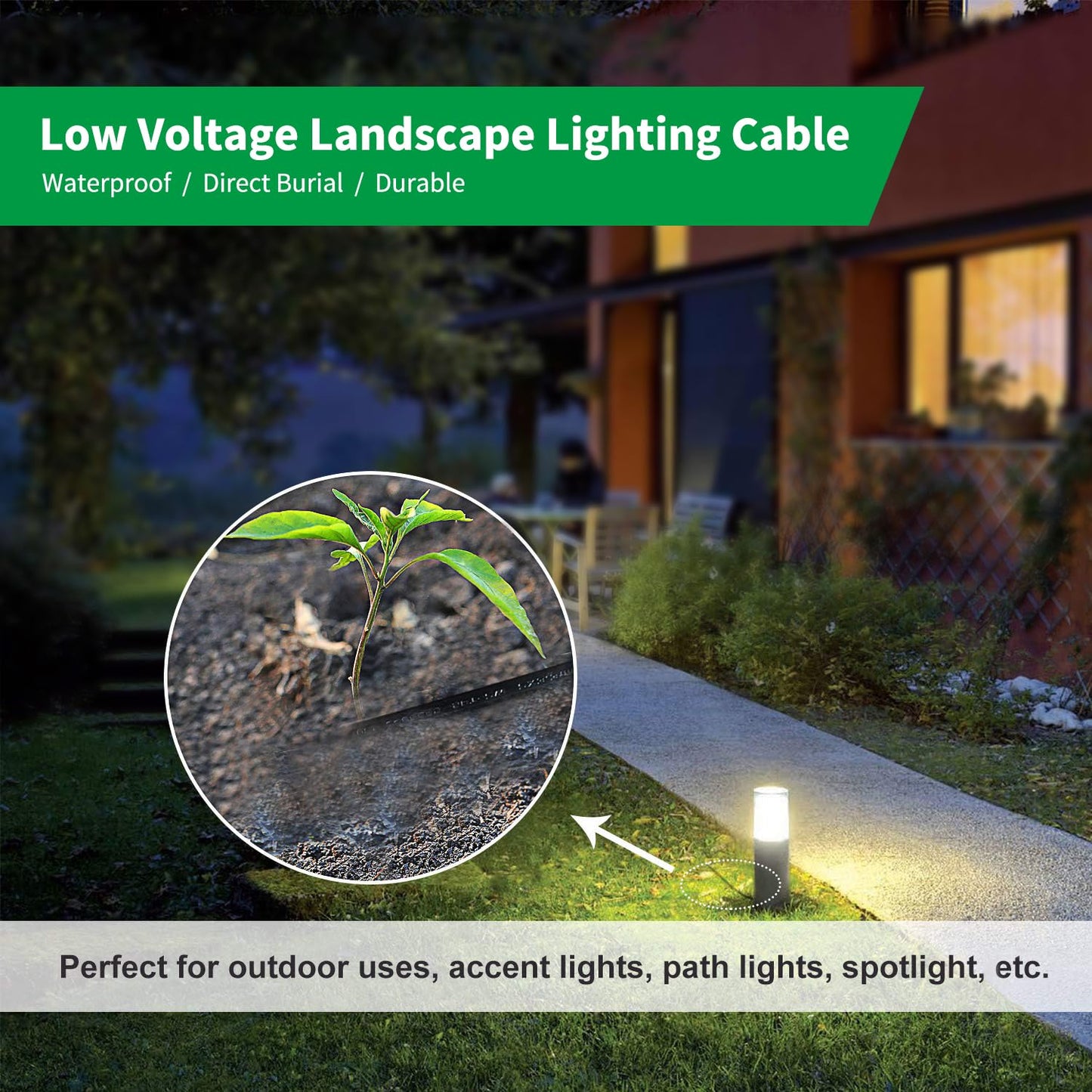 FIRMERST 16/2 Low Voltage Landscape Wire Outdoor Lighting Cable 200 Feet