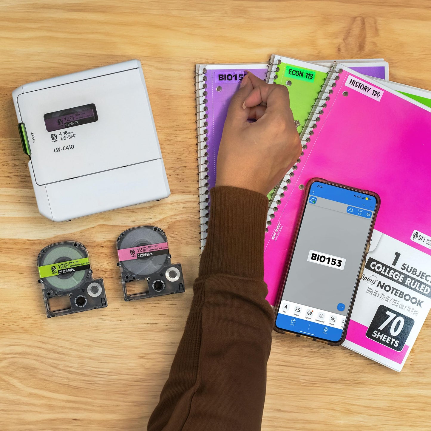 LABELWORKS Epson LW-C410PX Portable Bluetooth Label Machine Printer for Home and Office – Efficient, Create Sticker Labels for Crafts and Organization, Designer Tape Supported, App Compatible