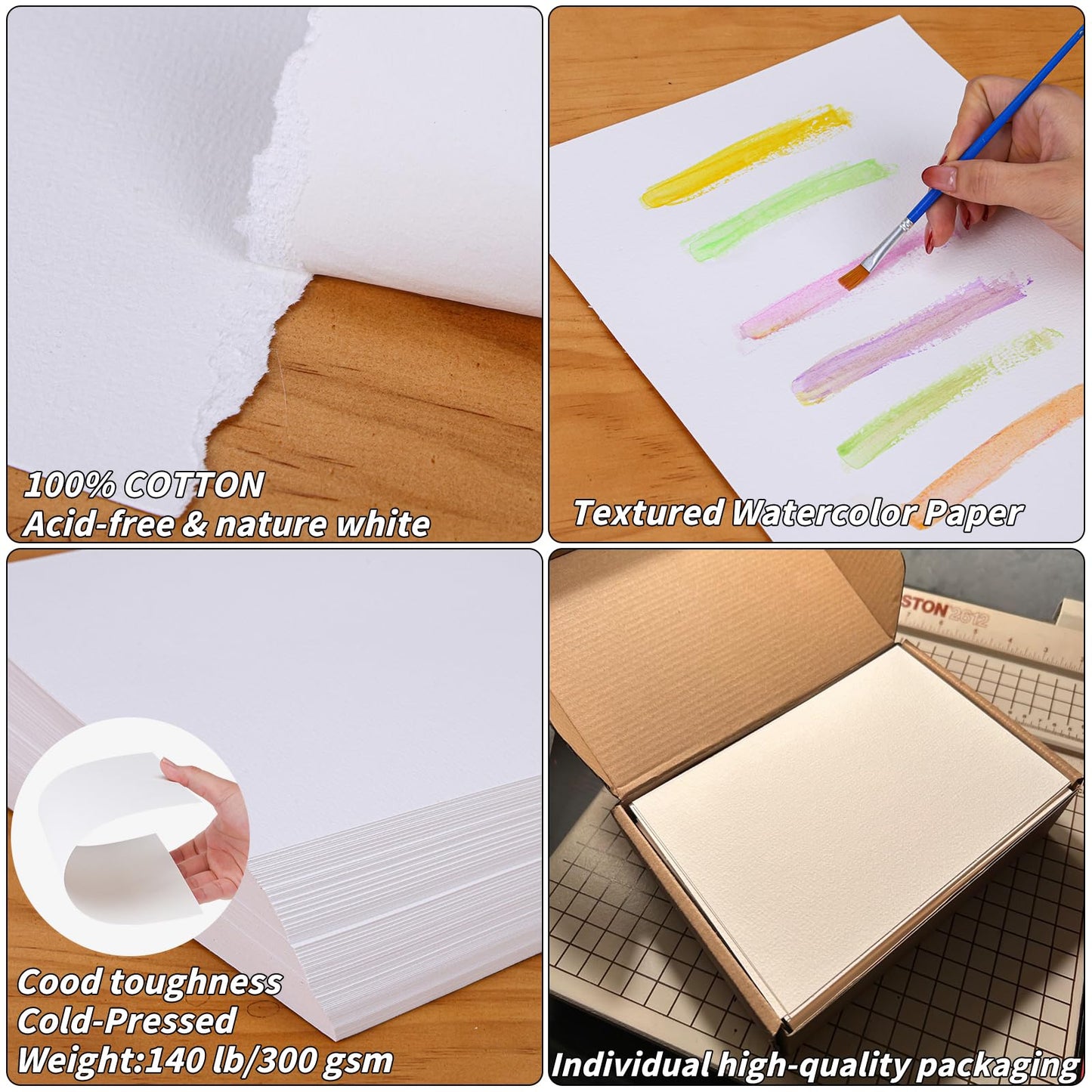 300 Sheets Cotton Watercolor Paper Bulk -140LB/300GSM Art Paper-9 x 12 inch Painting & Craft Paper, Finger Paints, Watercolor, Tempera, Drawing, Art Room & Home School Crafts
