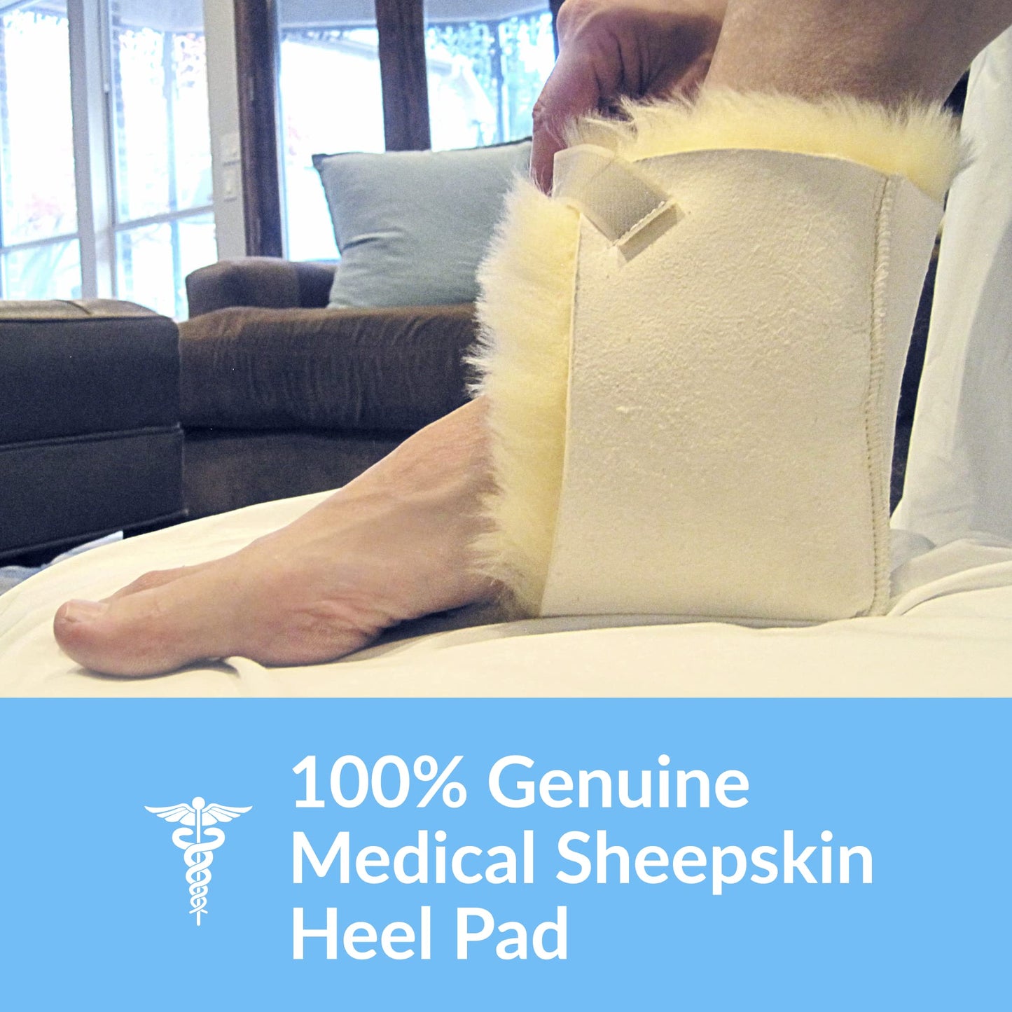 Sheepskin Ranch 100% Medical Sheepskin Heel Cushion Bootie - Soft Lambswool Heel Protectors for Pressure Sores, Bed Sores, Ulcer Sore Prevention & Comfort (Pair)
