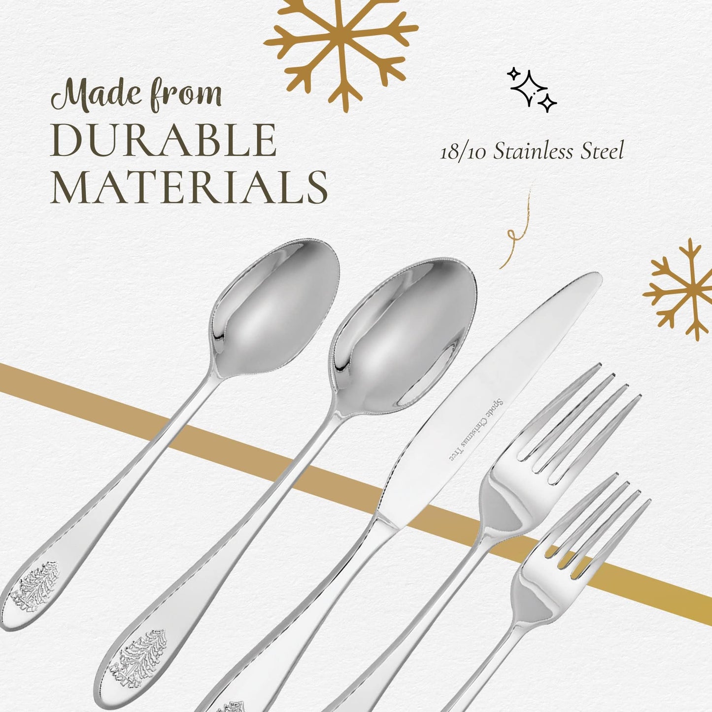 Portmeirion Spode Christmas Tree Collection Stainless Steel Flatware Set - Holiday Cutlery Set, 4 Dinner Forks, Salad Forks, Dinner Knives, Tablespoons, Teaspoons - 20 Piece