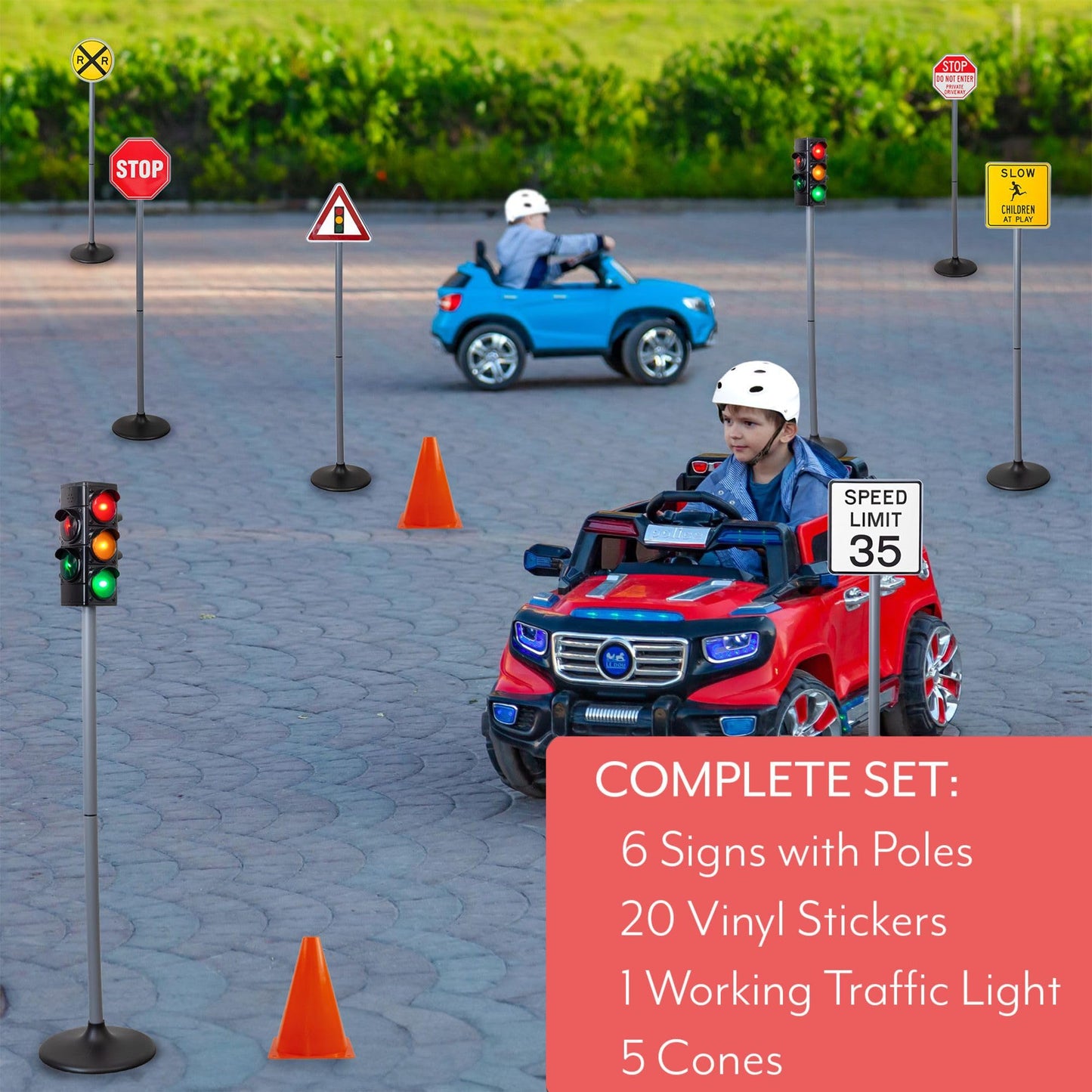 Attatoy Large Traffic Signs Playset (32pc Set), 42in Tall Street Sign and Traffic Light Set for Play with Ride-On Cars and Vehicles