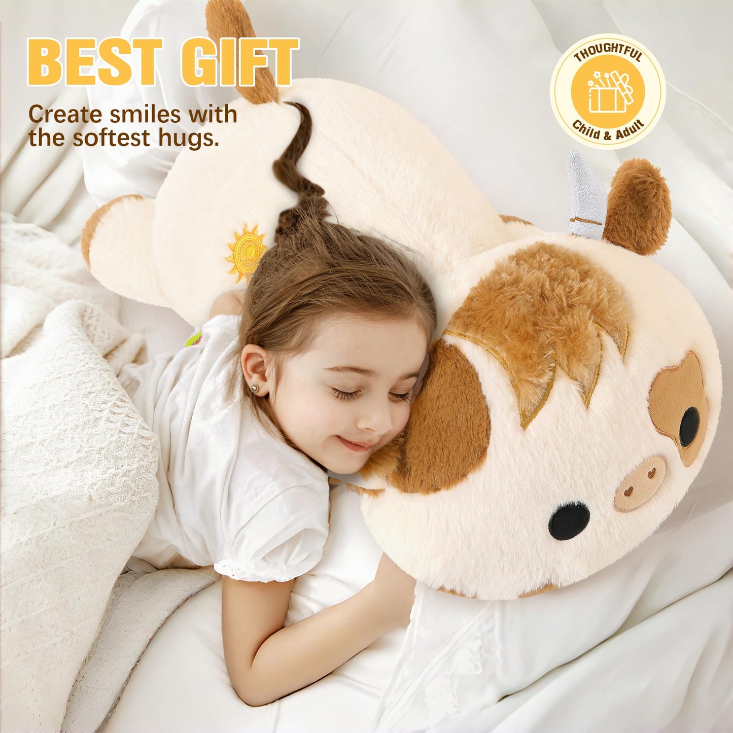 Onsoyours Original Weighted Stuffed Animals, 4.0 lbs Weighted Highland Cow Plush Toy, 20" Large Soft Weighted Scottish Cow Pillow Gifts for Kids & Adults