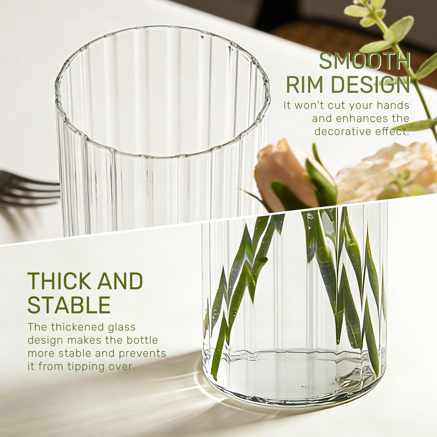 12pcs Stripe Glass Cylinder Vases for Centerpieces, 6 Inch Tall Flower Vase for Wedding Decorations, Hurricane Vases Floating Candle Holder for Table Centerpiece Wedding Home Décor