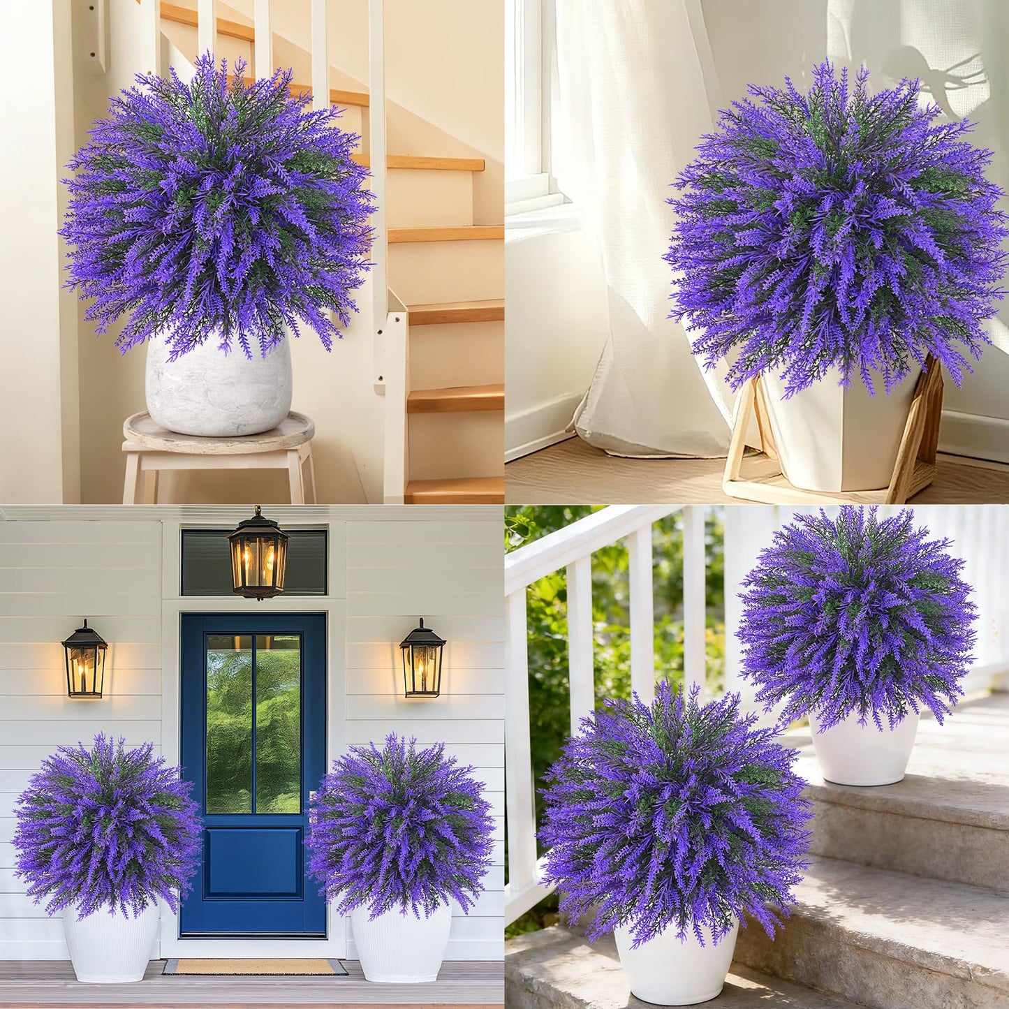 Dolicer 2 Sets Artificial Topiary Ball Trees for Outdoor, 22Inches Lavender Fake Bushes Plants with Ground Spike, Large UV Resistant Artificial Shrubs for Garden Front Yard Porch Patio Home Decor