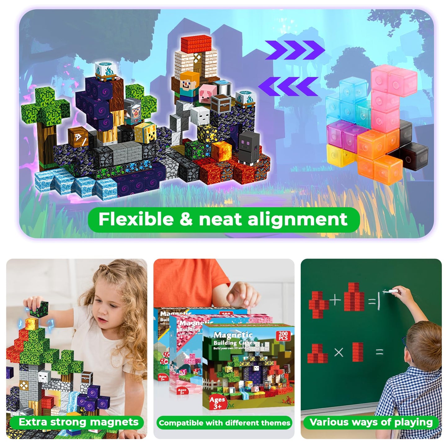 Magnetopia 200PCS Magnetic Building Blocks - Stacking Magnets for Kids, Sensory Toy for Toddlers STEM Learning, Birthday Gifts for 3-10 Years Old Boys Girls, Magnetic Blocks for Kids Ages 4 5 6 7 8