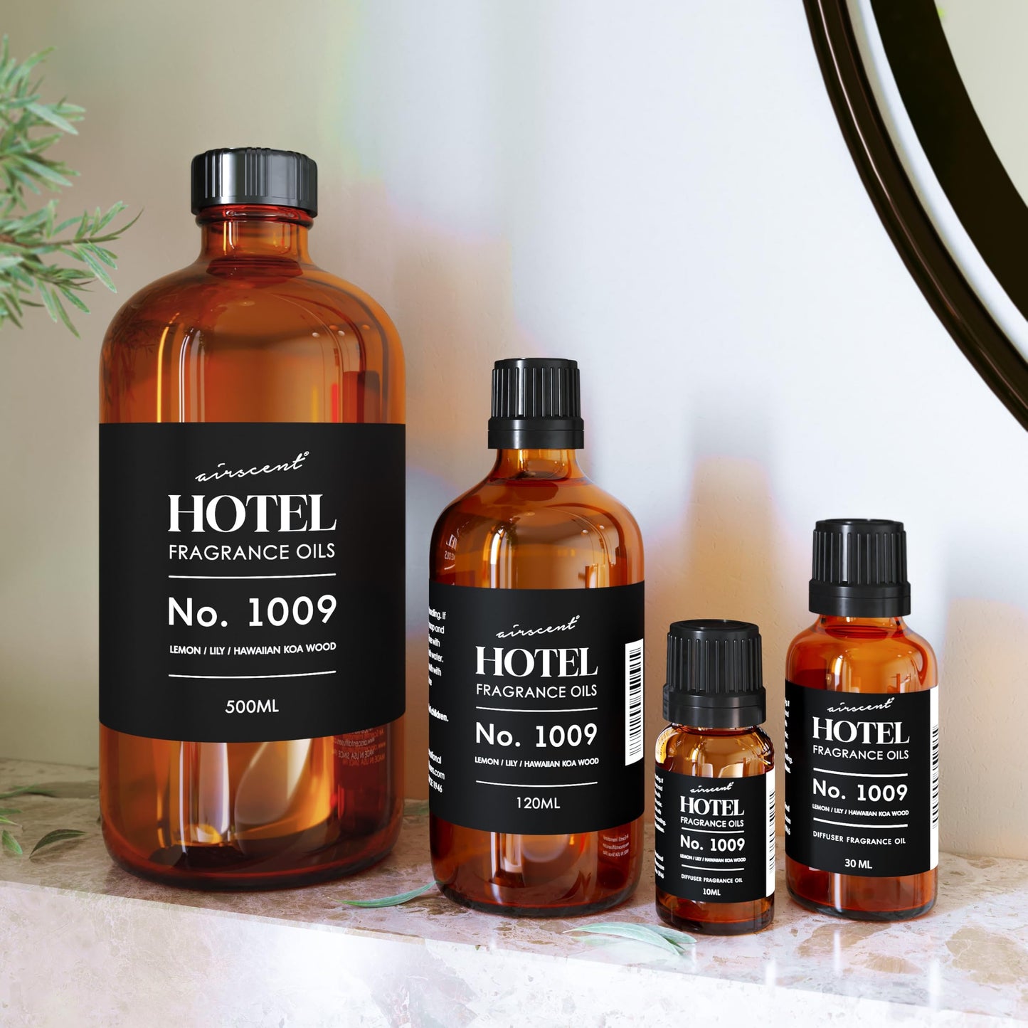 AirScent Hotel Diffuser Oil No. 1009 - Lemon Lily Hawaiian Koa Wood - Hotel Scent Dupe - Premium Fragrance Oil for Ultrasonic and Waterless Diffusers and Crafting - 500 mL, 16.9 fl oz Glass Bottle