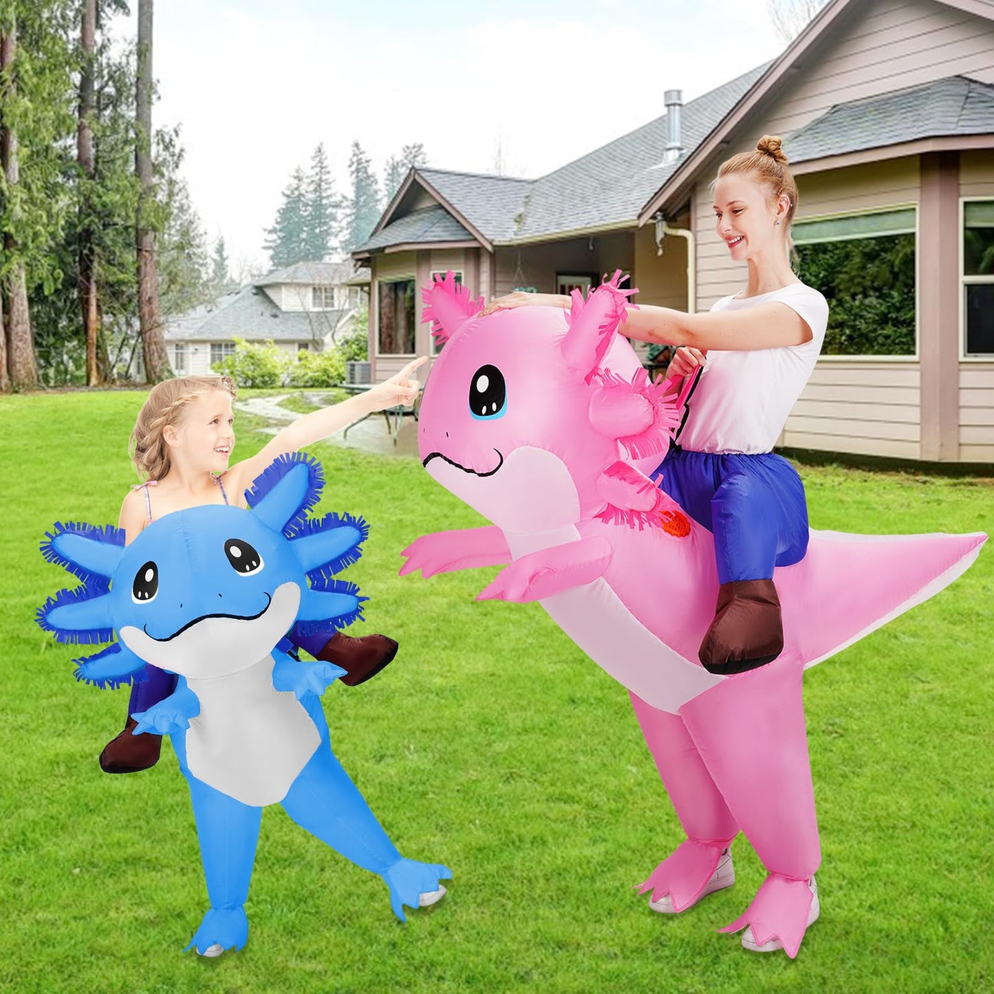Stegosaurus Inflatable Axolotl Costume for Kids Halloween Costumes Kid Blow Up Costume Ride on Axolotl Costumes for Boys Girls Cosplay Party