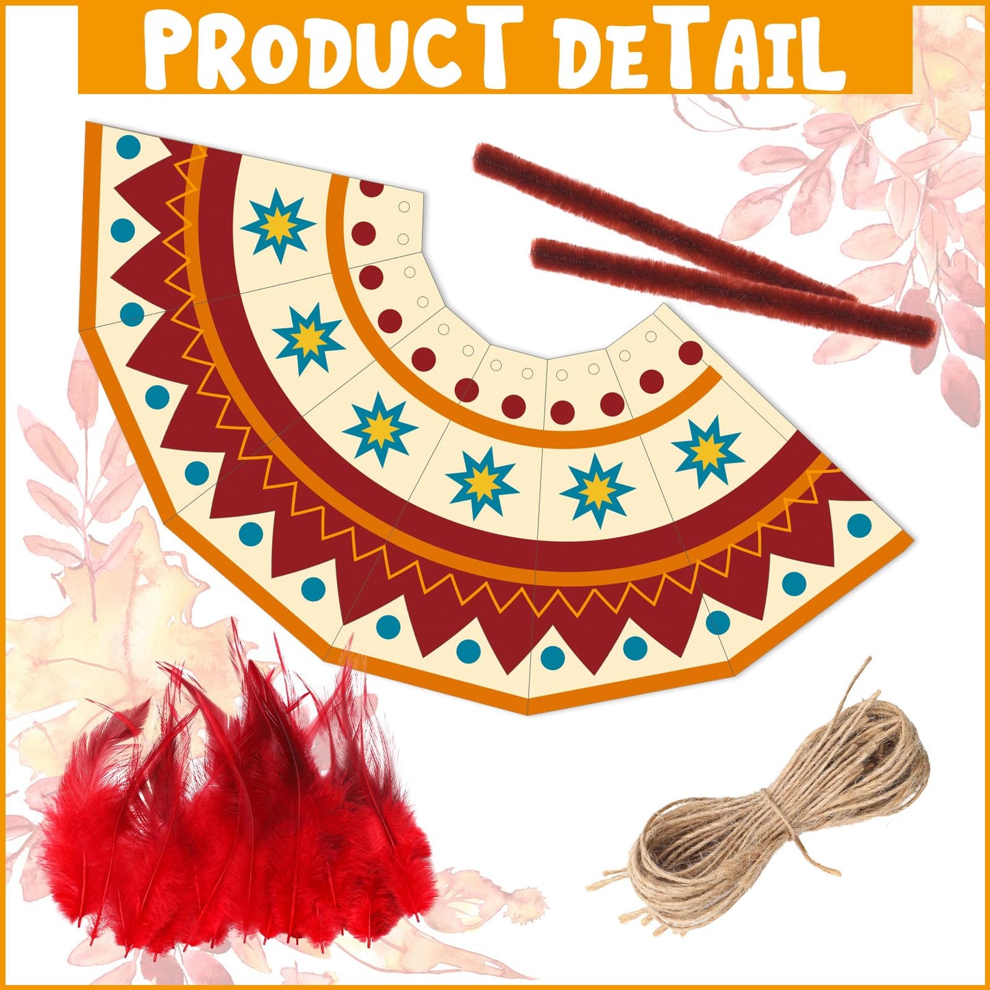 WinnerWhy 24 Pcs Native American Native American Teepee DIY Tent Decoration Kit Ideal Gift for Holidays, School, Culture, Celebration Activities