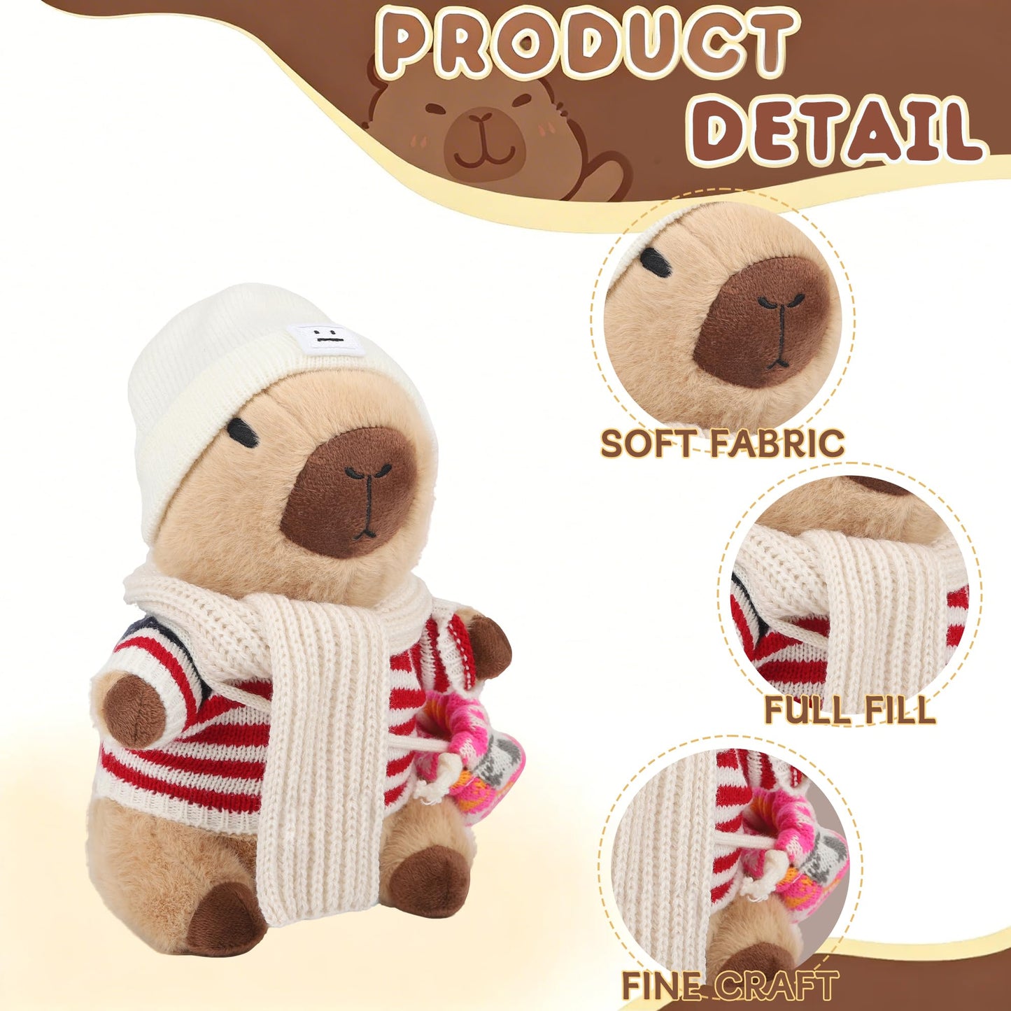 WAKSUN Capybara Plush for Boys Girls Birthday Dress Up Cute Plushies,10 Pcs Set,9 Clothes and Accessories Kawaii Stuffed Animal Plushie Toy, Soft Peluche Doll for Kids 10.2 in