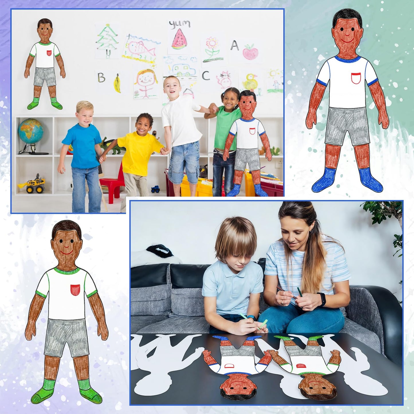 Motipuns 36 Pccs White People Shapes Cutouts 35 x 16 Inch Blank People Cutouts Big Shapes DIY Crafts for Art Party Decor, Family Handicrafts, Collective Creative Activity