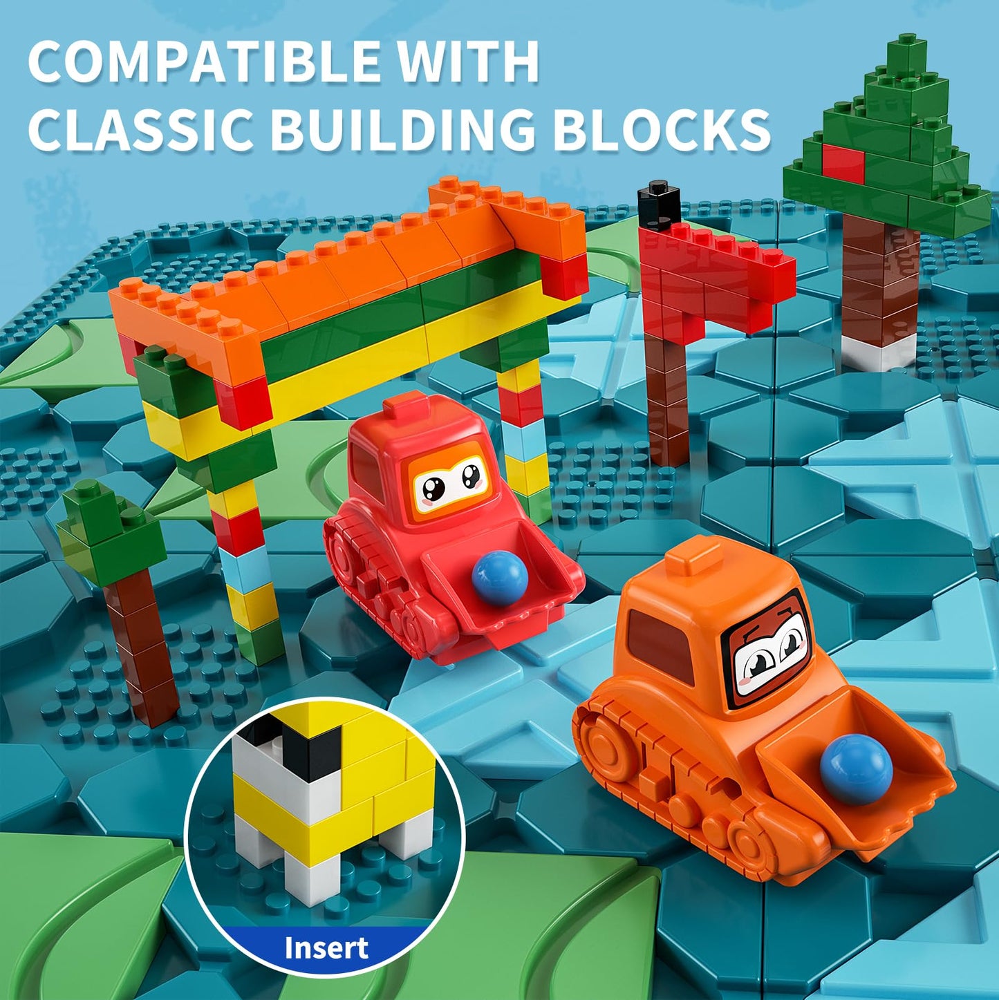 Burgkidz STEM Board Games for Kids Ages 4-8 - Large Size Build Your Own Maze with Building Bricks, Includes 2 Pull-Back Cars & Storage Bag, 3 Difficulty Levels Educational Montessori Toys