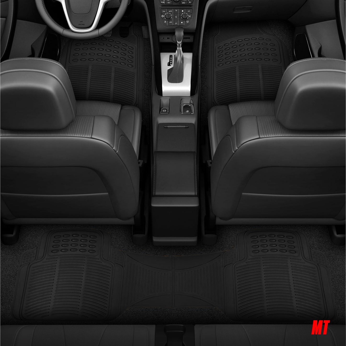 BDK Proliner All Weather Rubber Auto Floor Mats and Trunk Cargo Liner - Front & Rear Heavy Duty Set Fit for Car SUV Van and Truck, Black, 4 Pieces (Trim to Fit)