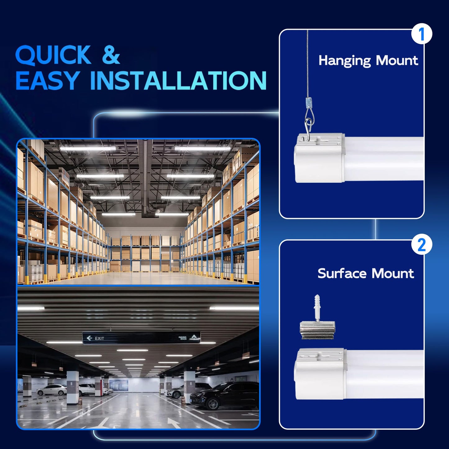 hykolity 6 Pack 4FT Linkable LED Shop Light, Utility Shop Light Fixture, 4400lm, 42W [250W Equivalent], 5000K Daylight Shop Lights for Garage, Hanging or Surface Mount, with Power Cord, ETL,White