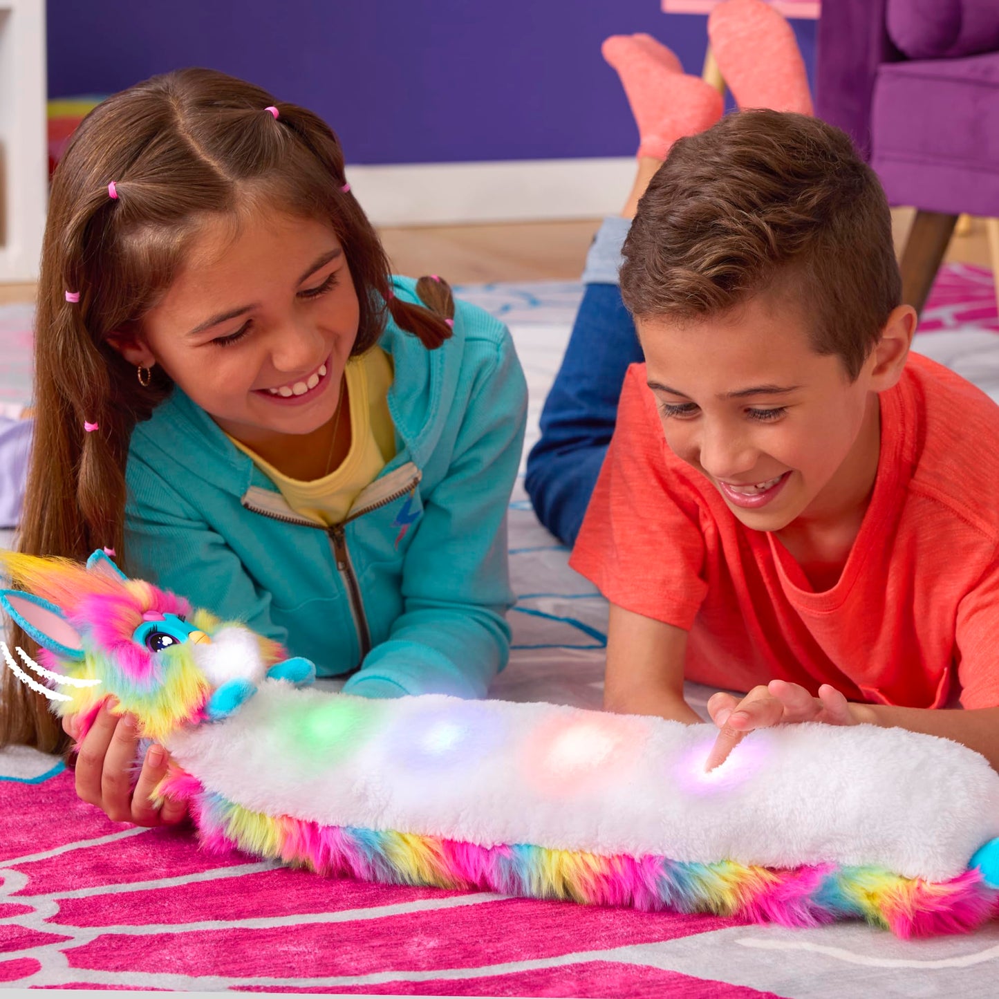 Furby DJ Furby Interactive Toy, Super Snuggly Rainbow Electronic Plush with Music, Lights, Motion, and Games, Speaks English and Furbish, 32 in/81 cm Long, Ages 6+ (English Version)