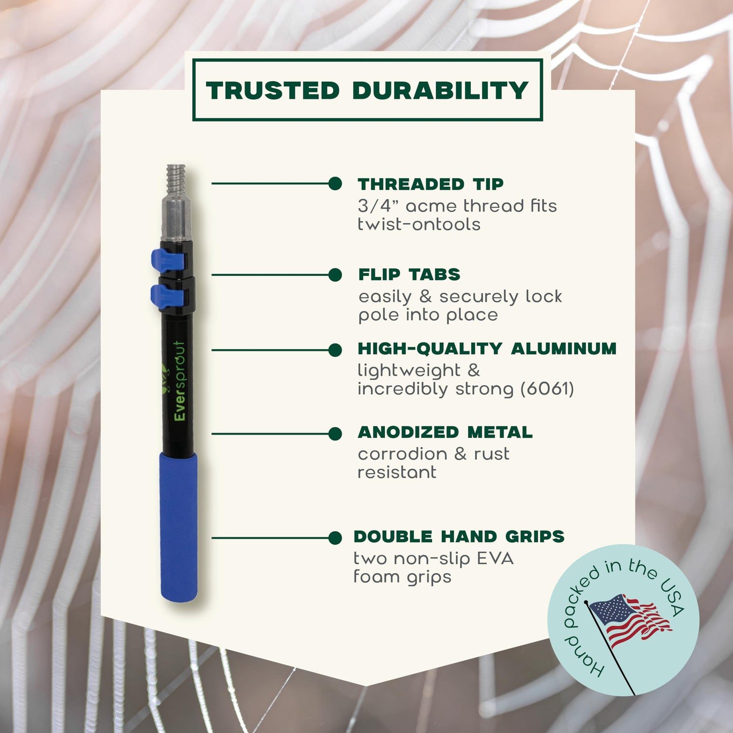 EVERSPROUT 5-to-12ft Telescoping Durable Duster with Extension Pole – Lightweight 3 Stage Cobweb Duster – Extendable to 20ft Reach for Cleaning High Ceilings and Spider Webs