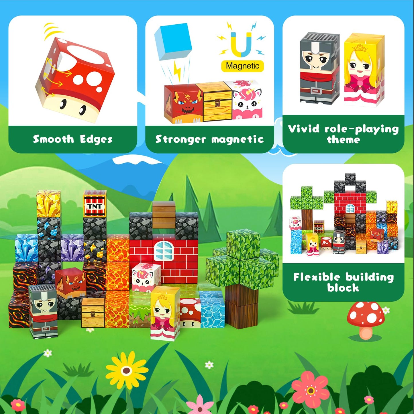 Axirata 60PCS Mini Magnetic Blocks Travel Toy for Kids, Mini Magnetic Tiles Building Cubes with Portable Iron Box, STEM Learning Sensory Toy for Toddler Boys Girls Age 3-5 4-8 8-12+