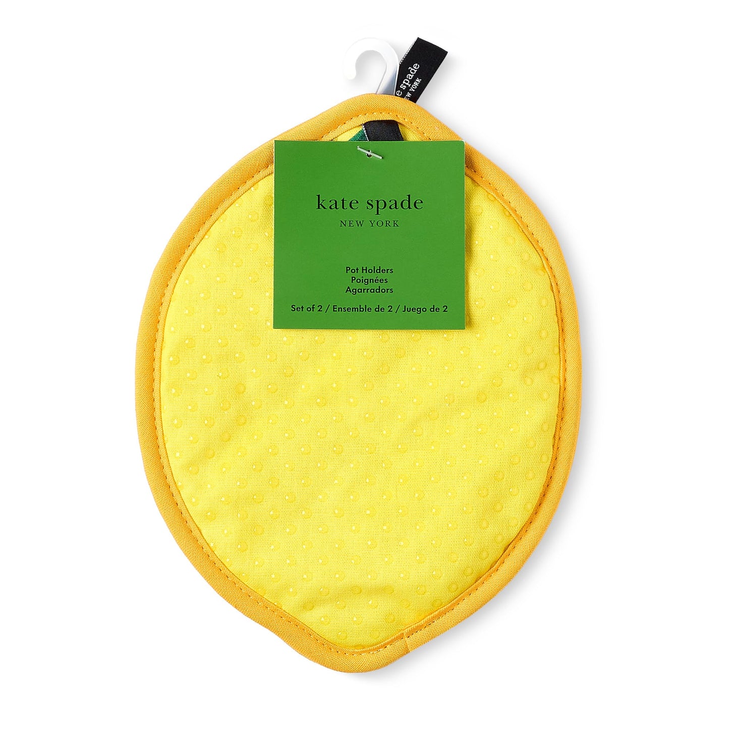 kate spade new york Lemon Party and Spring Gingham Pot Holder 2-Pack Set, Heat Resistant, 100% Cotton, Navy Blue/Yellow, 7"x10"