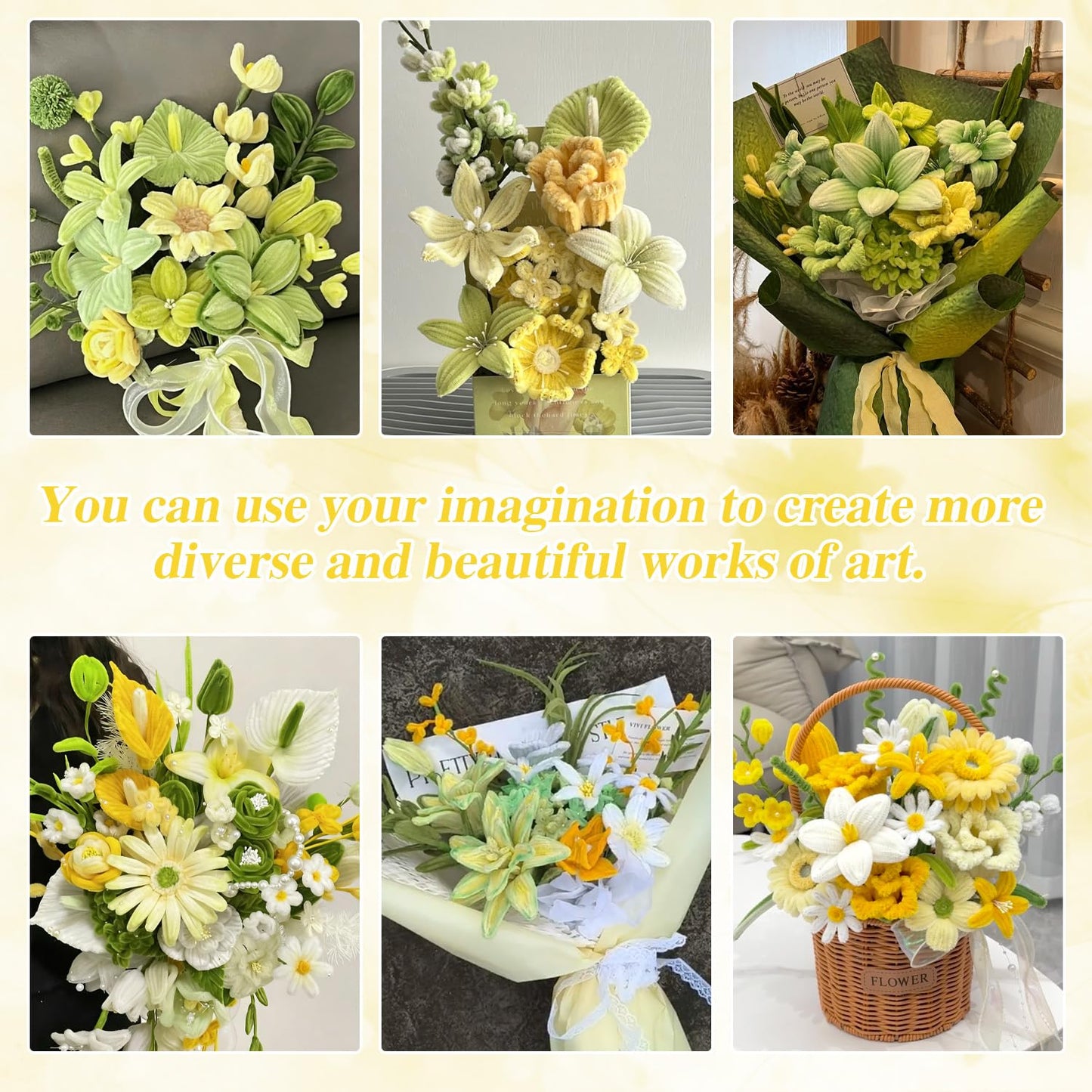 URSDIART 976PCS Pipe Cleaners,Pipe Cleaner Bulk Flowers Kit,7 Colors Chenille Stems for Flower Bouquet Making with Craft Wire,Stamen,Tape,Ribbon & More for DIY Projects & Arts (Green Colour)