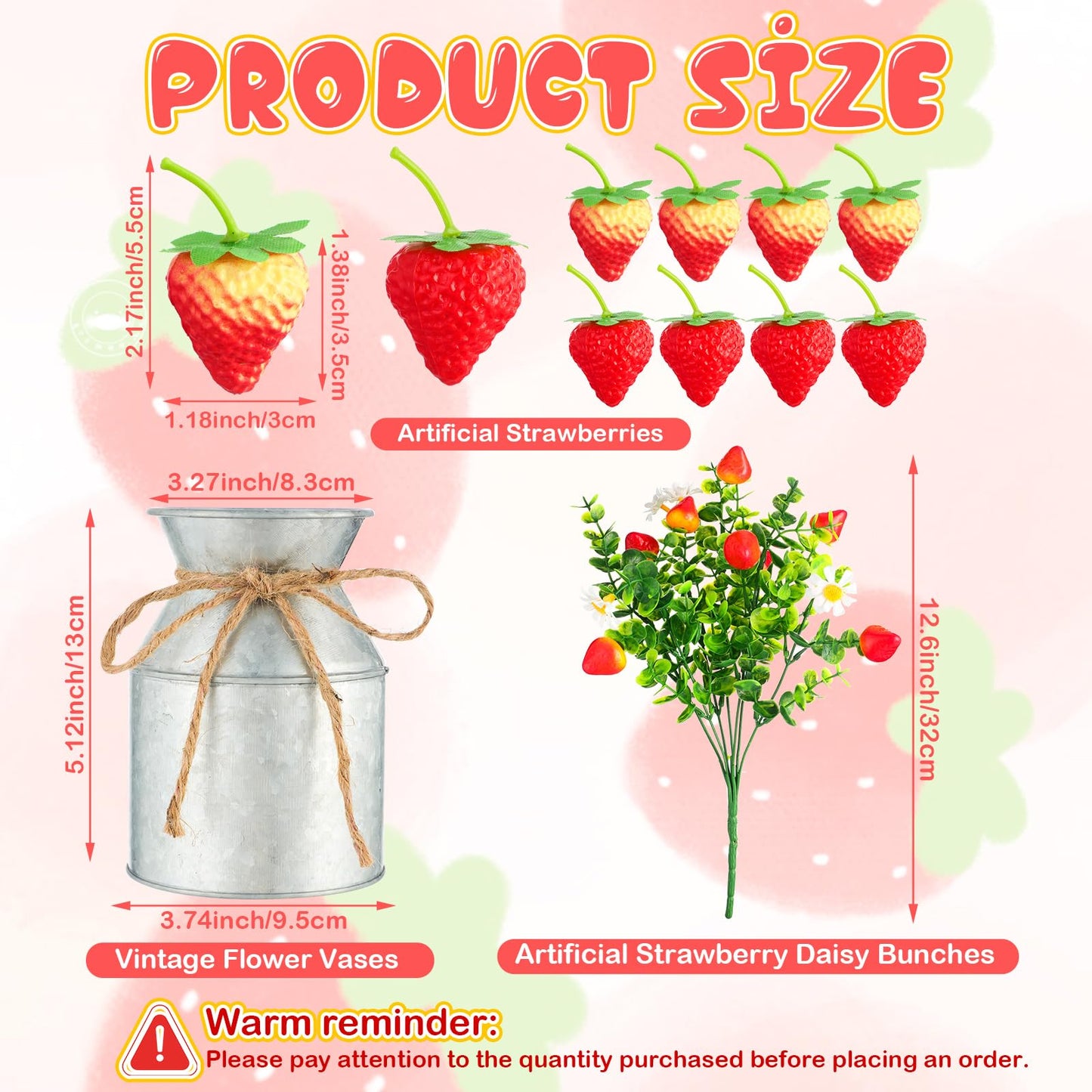 Mimorou 12 Sets Summer Strawberry Centerpieces for Tables Artificial Strawberry Daisy Plants with Vase and Fake Strawberries Berry Farmhouse Sweet Baby Shower Decor for Home Party Wedding Kitchen