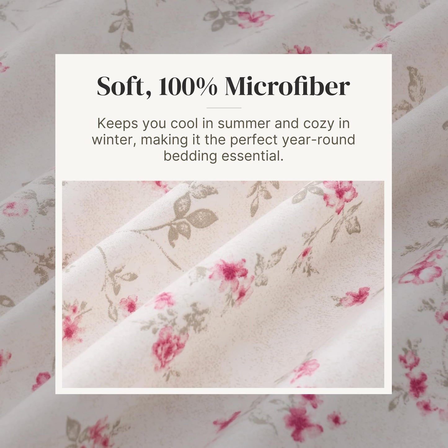Modern Threads 4-Piece Ultra Soft Microfiber Bed Sheets Set, Wrinkle Free Sheets with Deep Pockets Fitted Sheet, Flat Sheet & Pillowcases, Lightweight Breathable Bedding, Floral Rose, Queen
