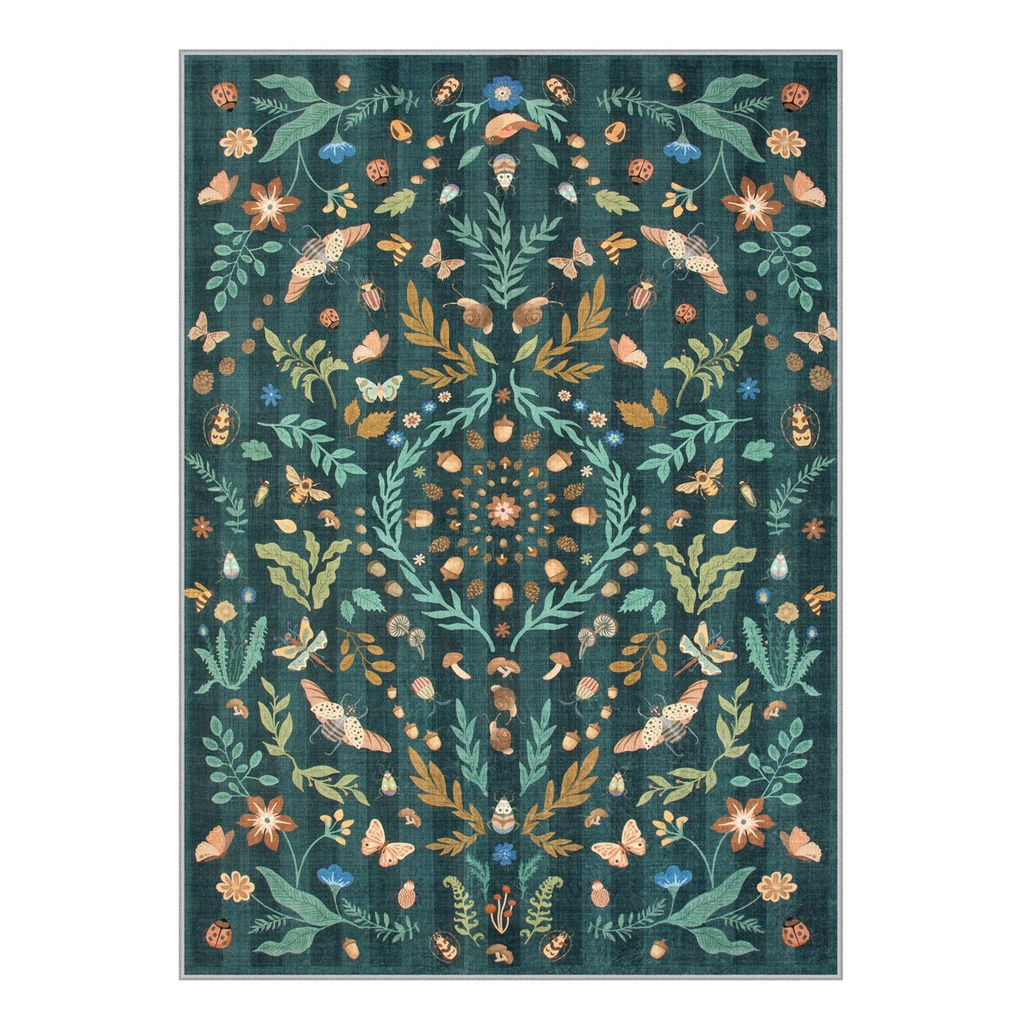Lahome Insect Botanical Washable 5x7 Area Rugs for Living Room, Non Slip Green Rug for Bedroom, Boho Indoor Throw Dining Room Carpet for Under Table Entryway Kitchen Office(Dark Green,5x7)