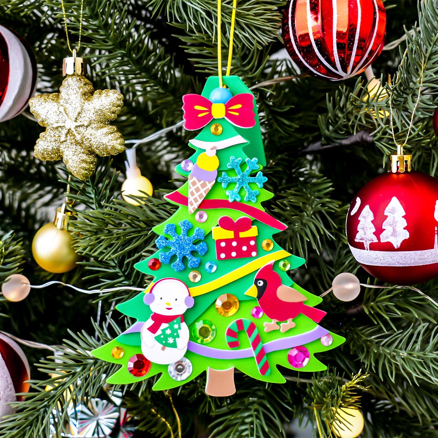 Winlyn 24 Sets Christmas Craft Kits Winter Crafts DIY Pine Tree Ornaments Decorations Art Sets Festive Foam Stickers Holdiay Arts and Crafts for Kids Classroom Activities Party Favors
