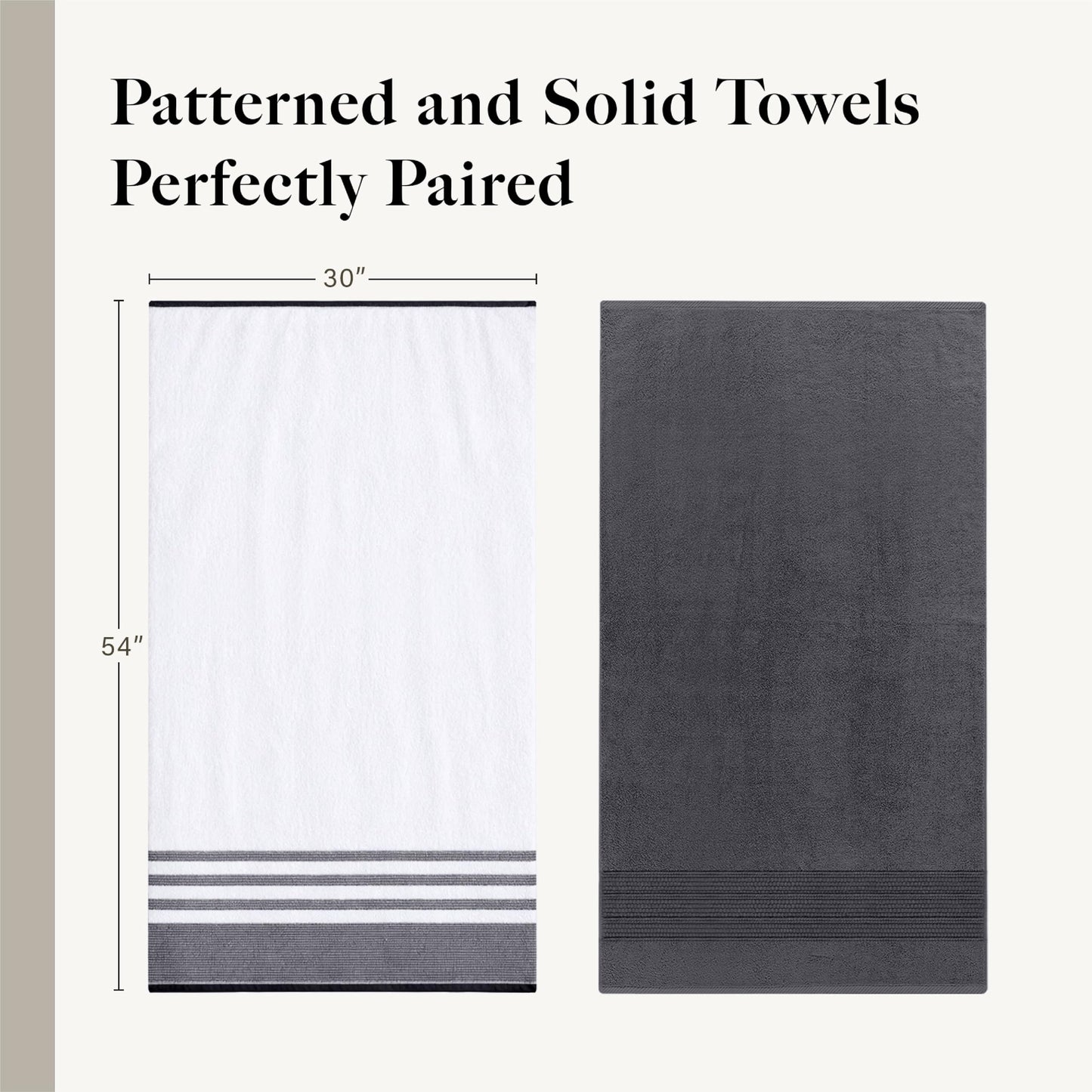 Modern Threads 6-Piece Towel Set – 100% Cotton, Quick Dry, Ultra Absorbent – Includes 2 Bath, 2 Hand, 2 Washcloths (White/Reinhart Charcoal)