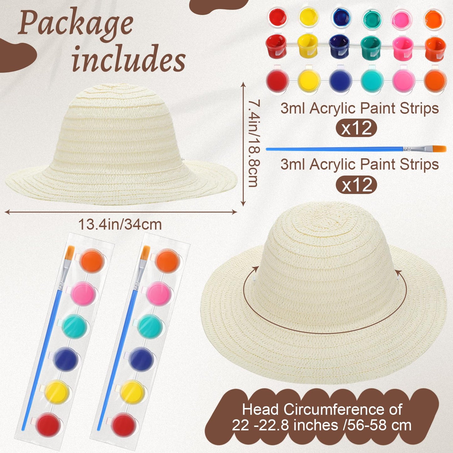 Chicingyou 12 Set DIY Straw Hat Set DIY Tea Party Hats Handmade Cap with Paints Brushes Craft Art Painting Cap Tea Party Supplies Mexican Arts Crafts Gifts for Adults Women Men