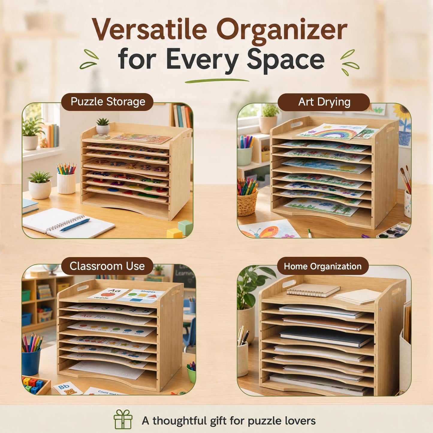 Bamboo Puzzle Holder Rack, 7-Tier Wooden Art Drying Rack, Removable Paint Drying Rack, for School Home Office