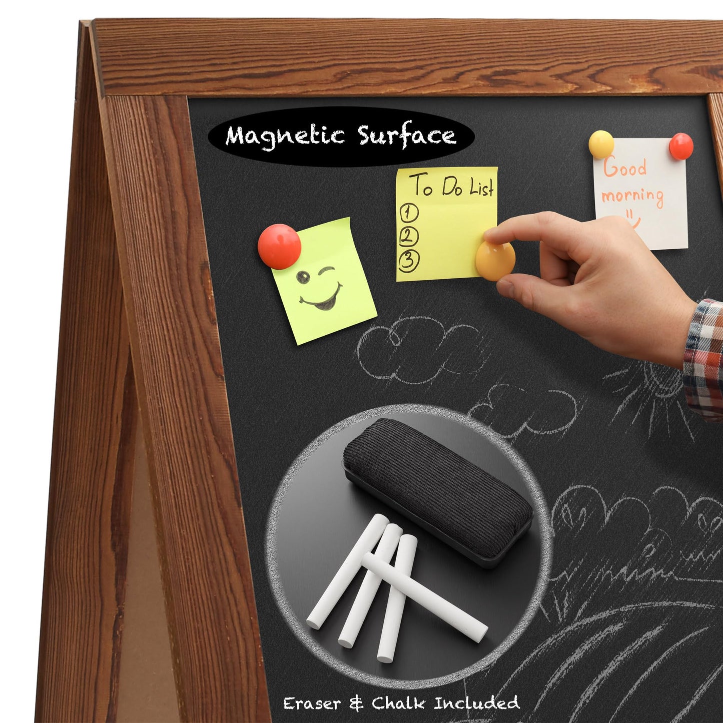 Casafield A-Frame Chalkboard Sign, 40 x 20 Rustic Brown Wooden Double-Sided Magnetic Easel Menu Board for Restaurants, Cafes, Sidewalks, Weddings