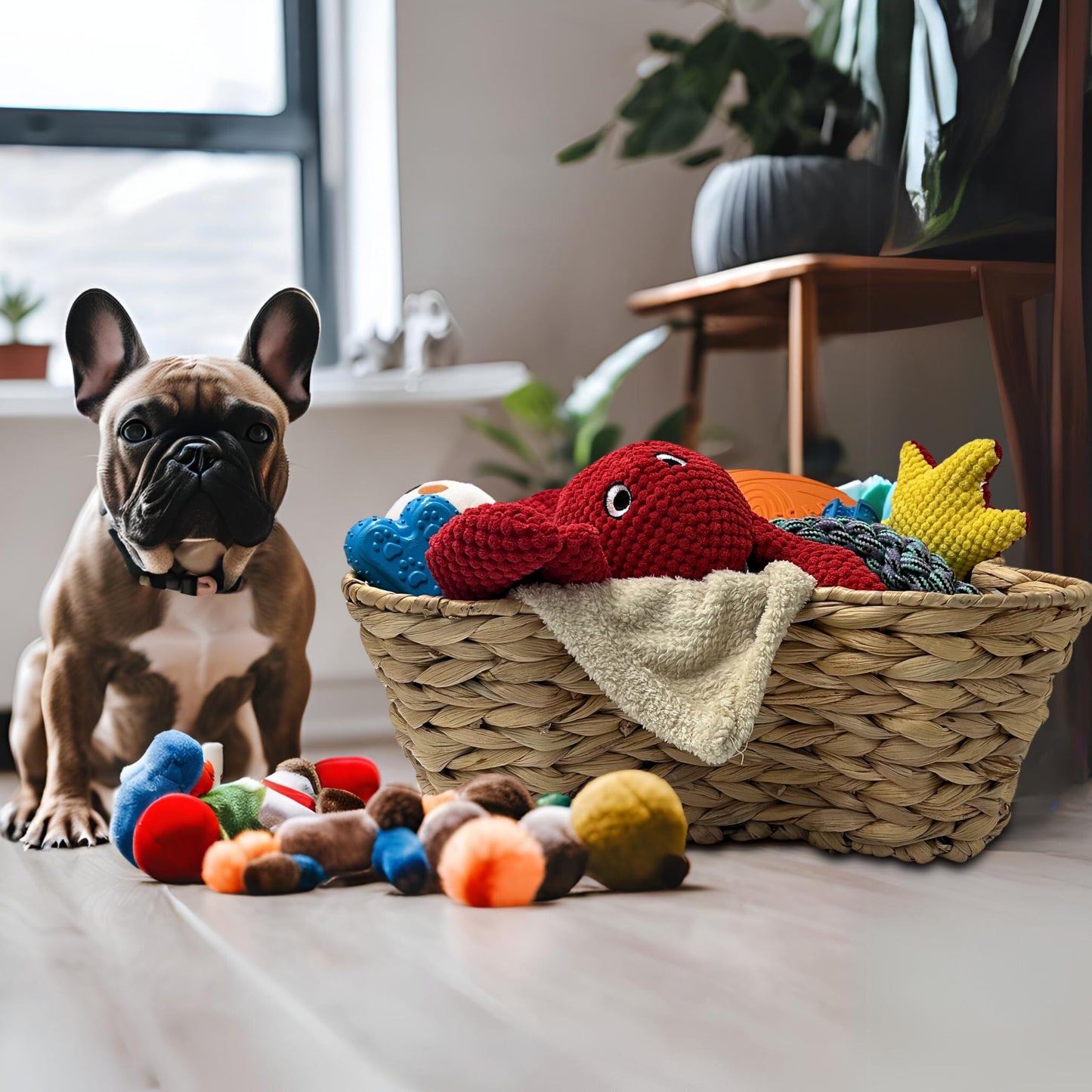 OtterPets Dog Toy Basket, Hyacinth Cat & Dog Bone Shaped Basket, Wicker Pet Toy Bin Organizer, Dog Toy Storage (17x13 Hyacinth)