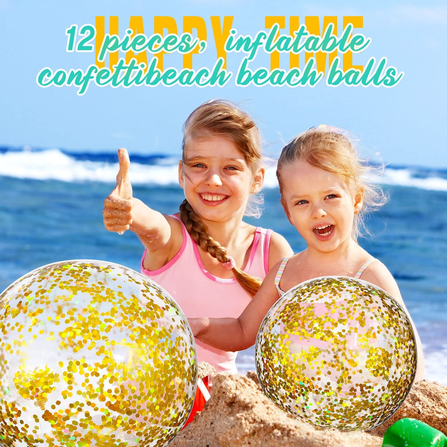 Lewtemi 12 Pcs 24 Inch 16 Inch Inflatable Glitter Beach Balls Clear Confetti Swimming Jumbo Pool Balls for Outdoor Pool Party Decorations Summer Favors(Gold)