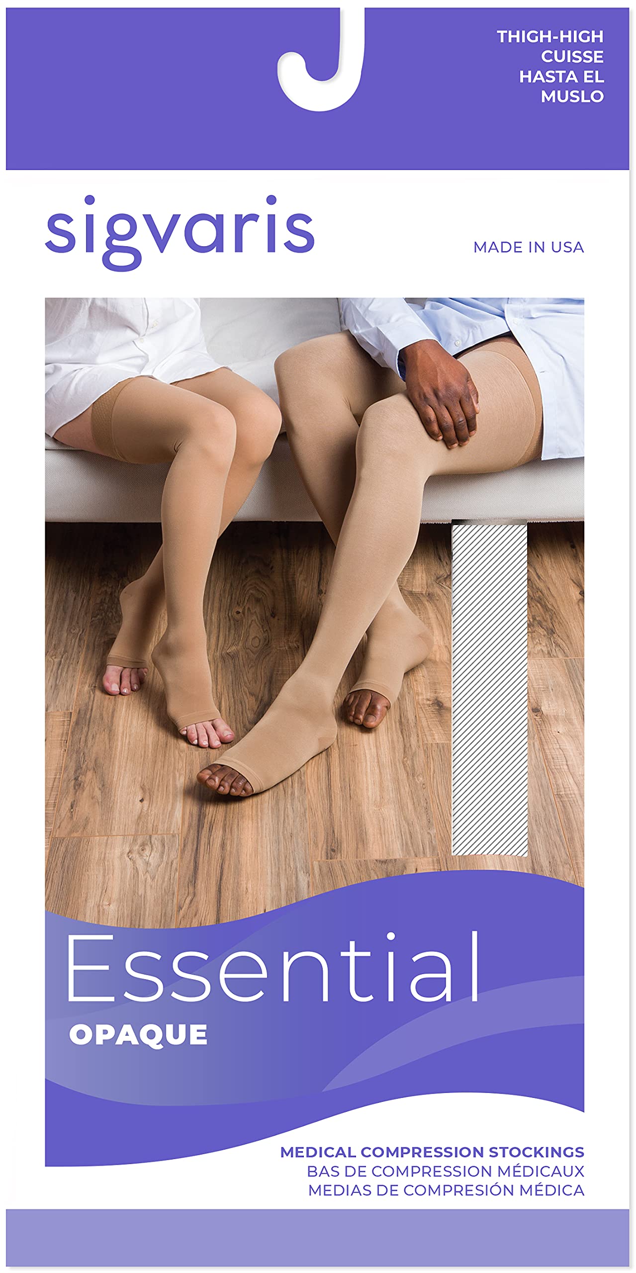 SIGVARIS Women’s Essential Opaque 860 Open Toe Thigh-Highs w/Grip Top 30-40mmHg - Small Long - crispa