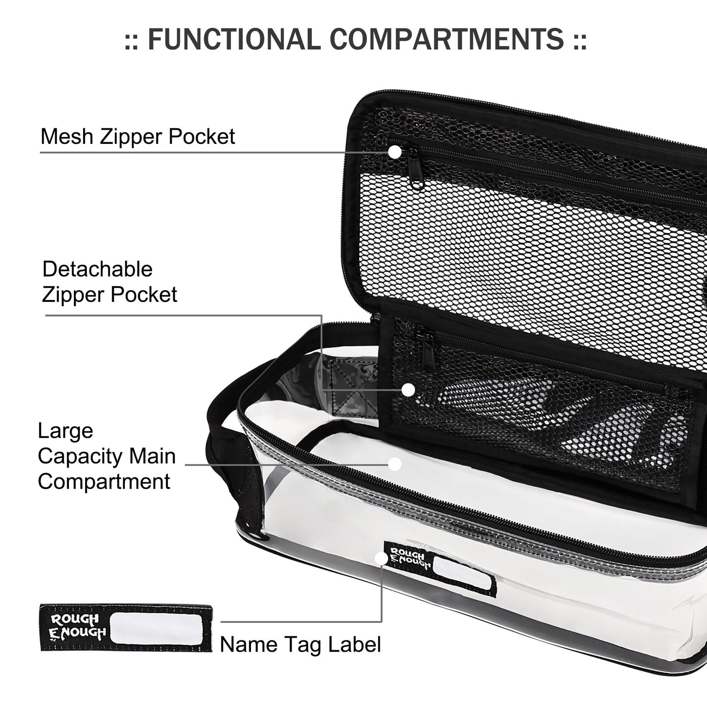 Rough Enough Clear Toiletry Bag for Traveling Men Shaving Kit Medicine Case Pouch Organizer Large for Toiletries Accessories